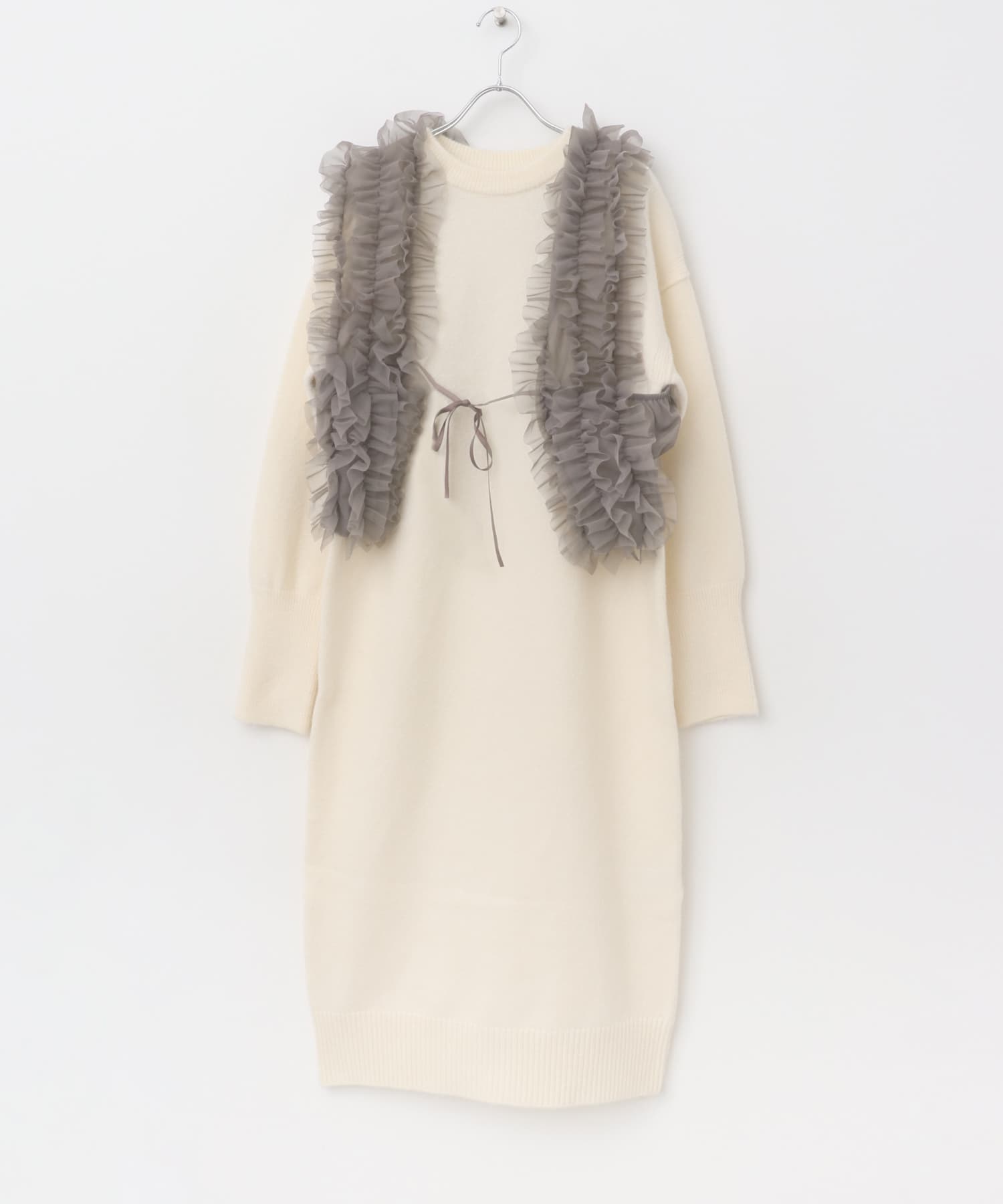 チュールベストレイヤードニットワンピース IVORY one