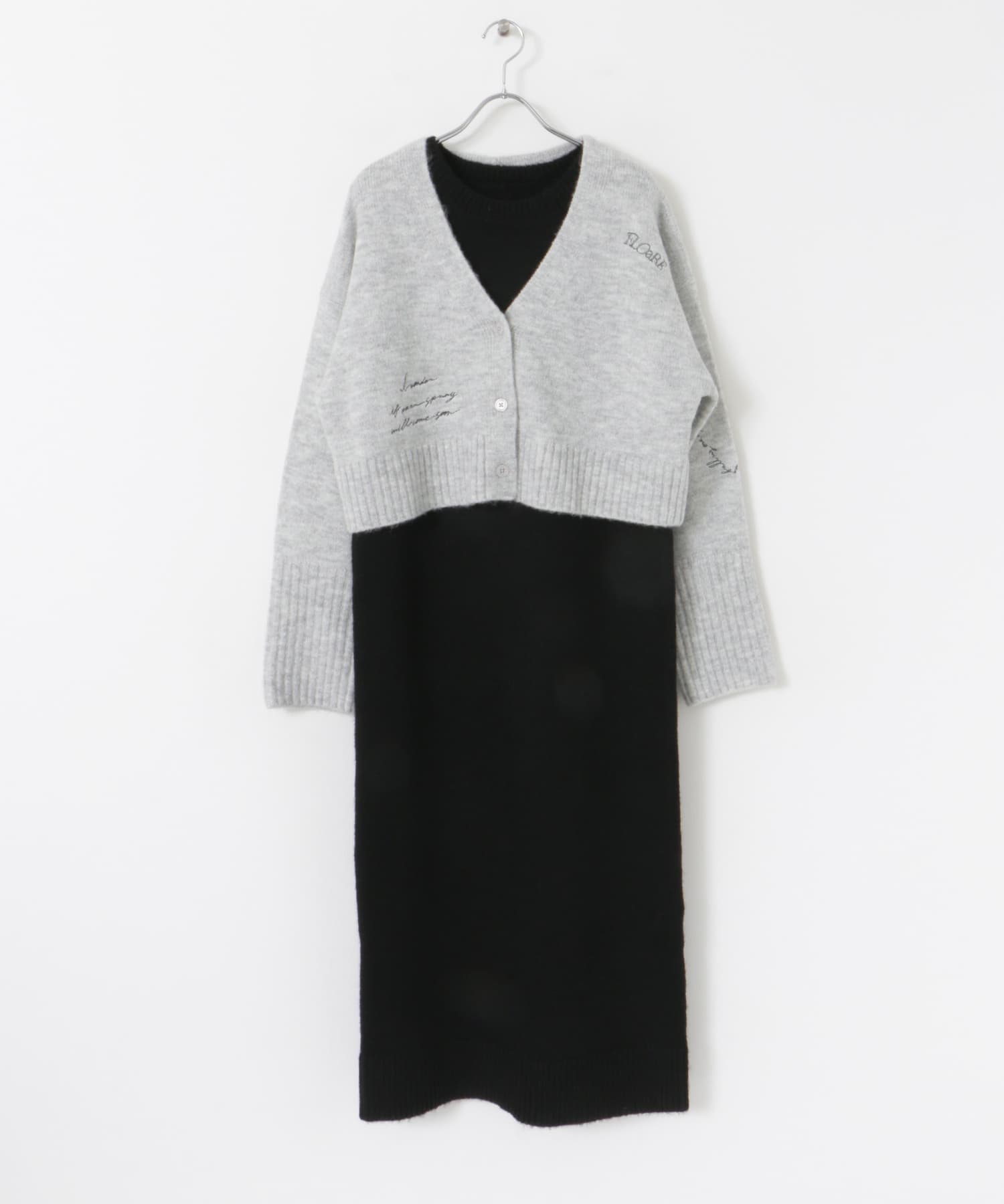 シシュウカーディガンセットワンピース GRY×BLK one
