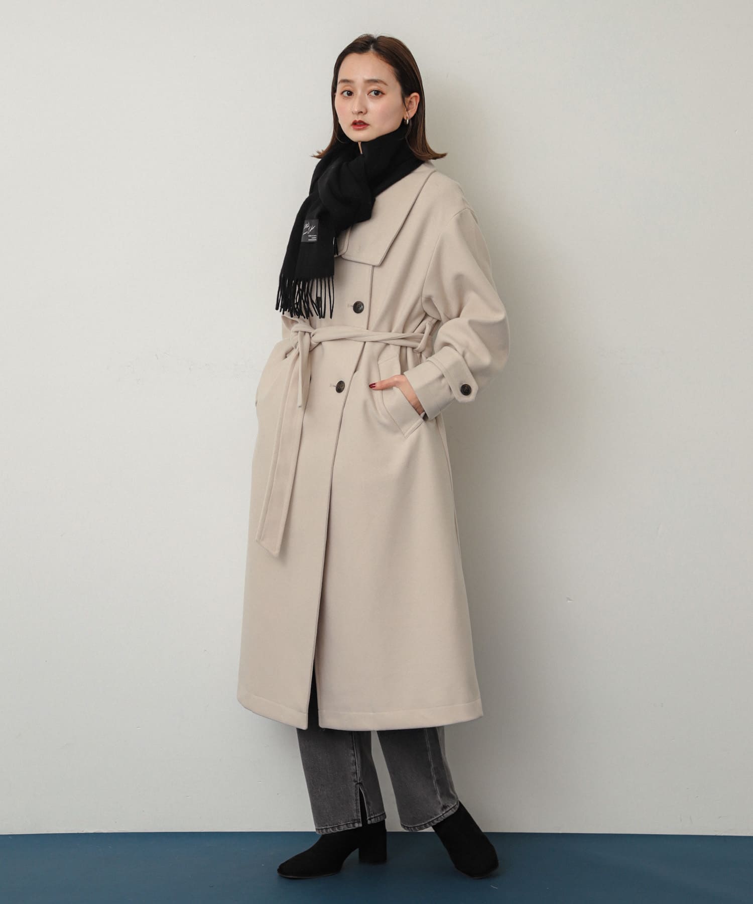 スタンドカラーロングコート GREIGE S