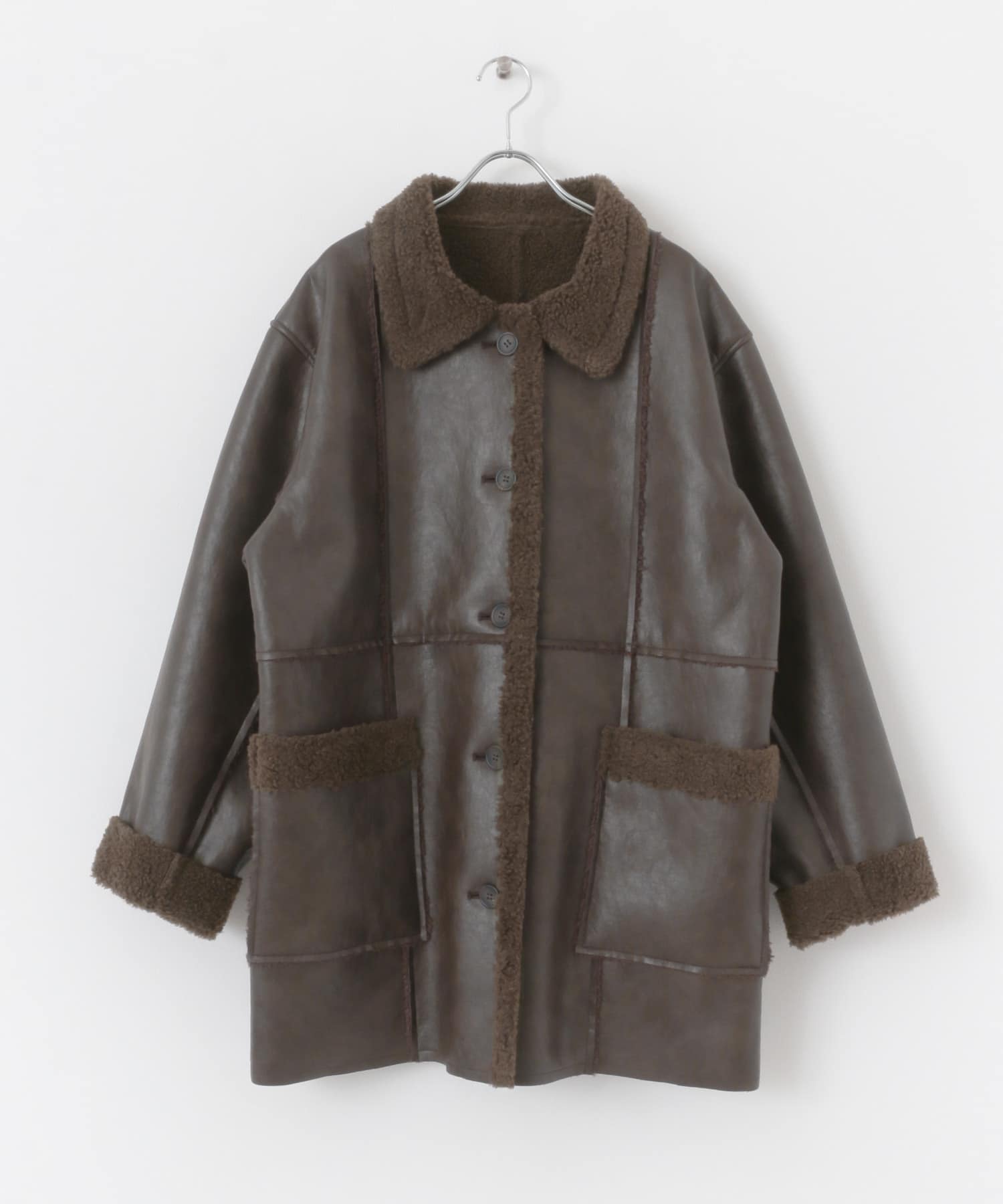 リバーシブルレザーライクボアジャケット BROWN one