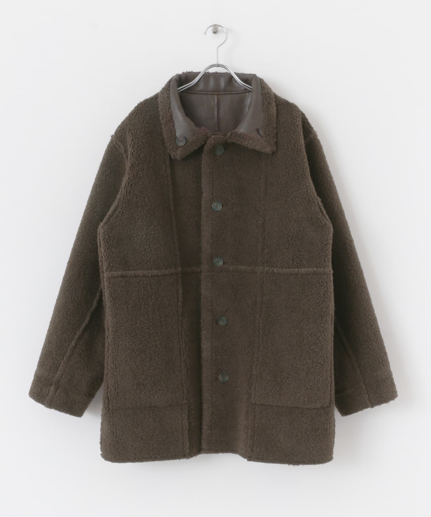 リバーシブルレザーライクボアジャケット BROWN one