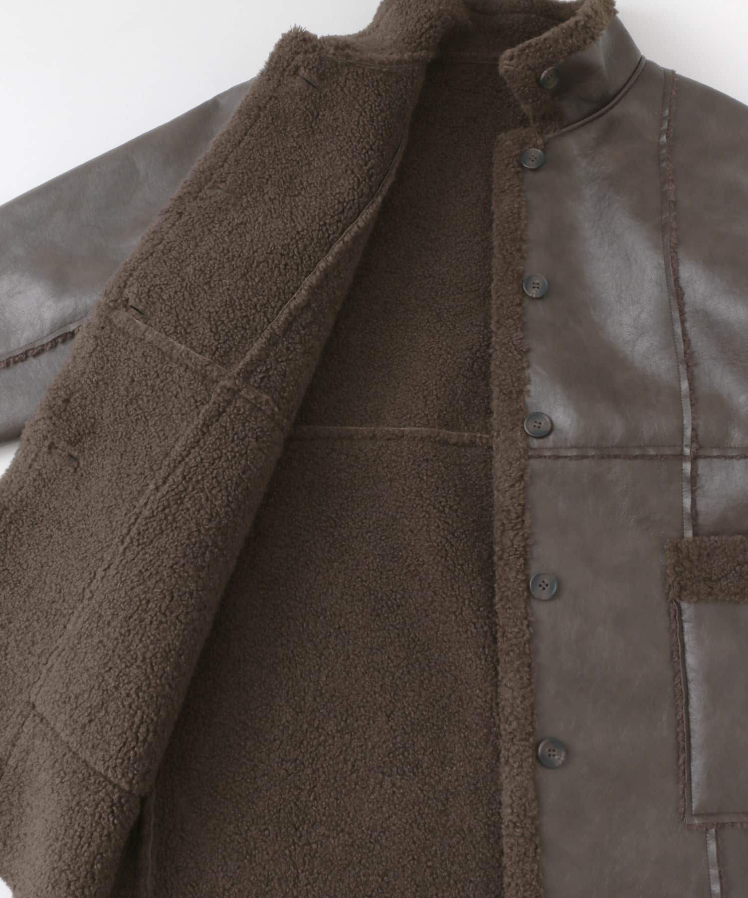 リバーシブルレザーライクボアジャケット BROWN one