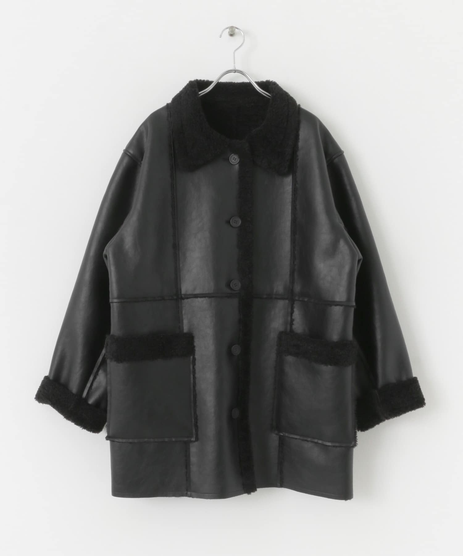 リバーシブルレザーライクボアジャケット BLACK one