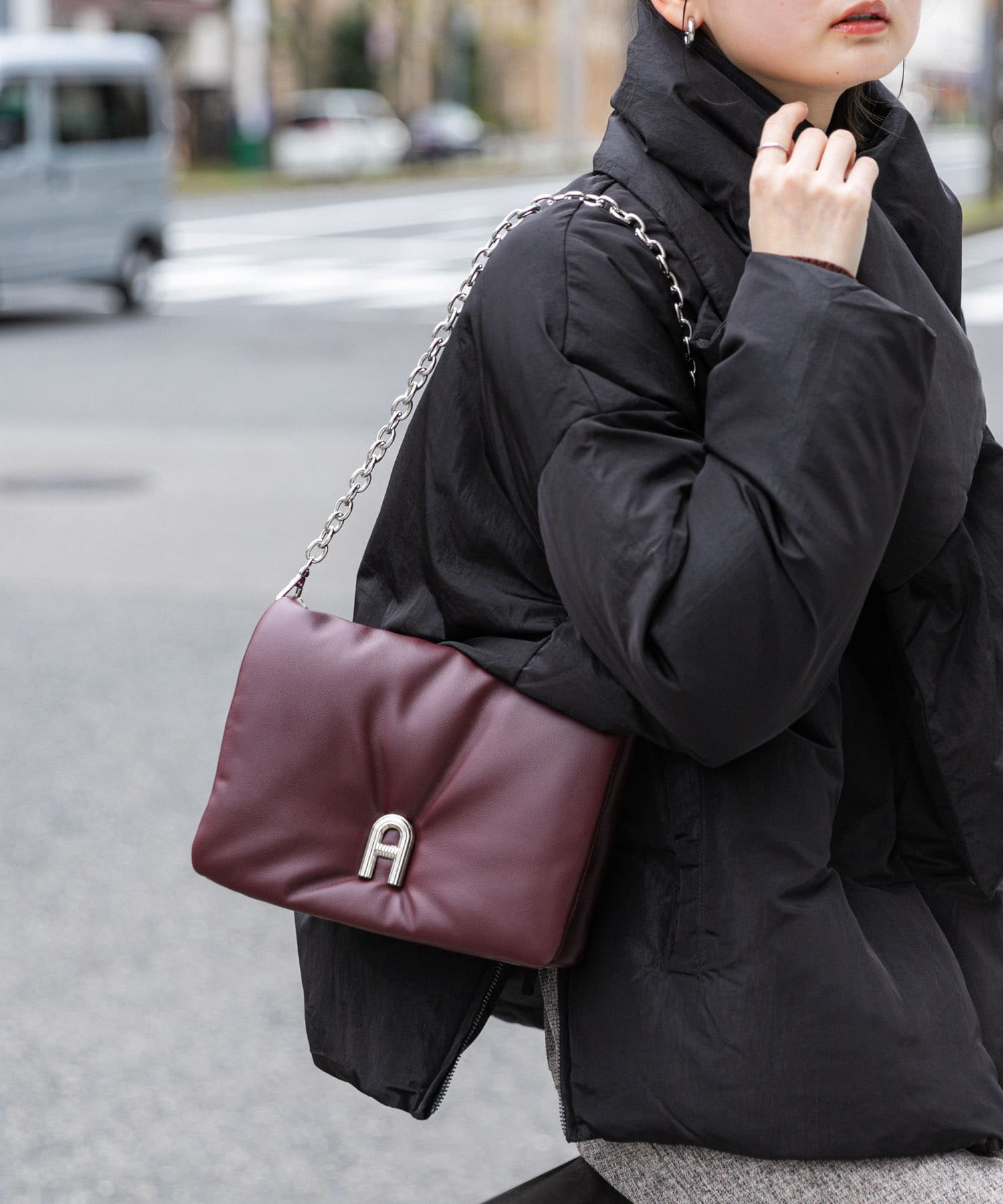 『一部WEB限定カラー』チェーンパフバッグ BURGUNDY one