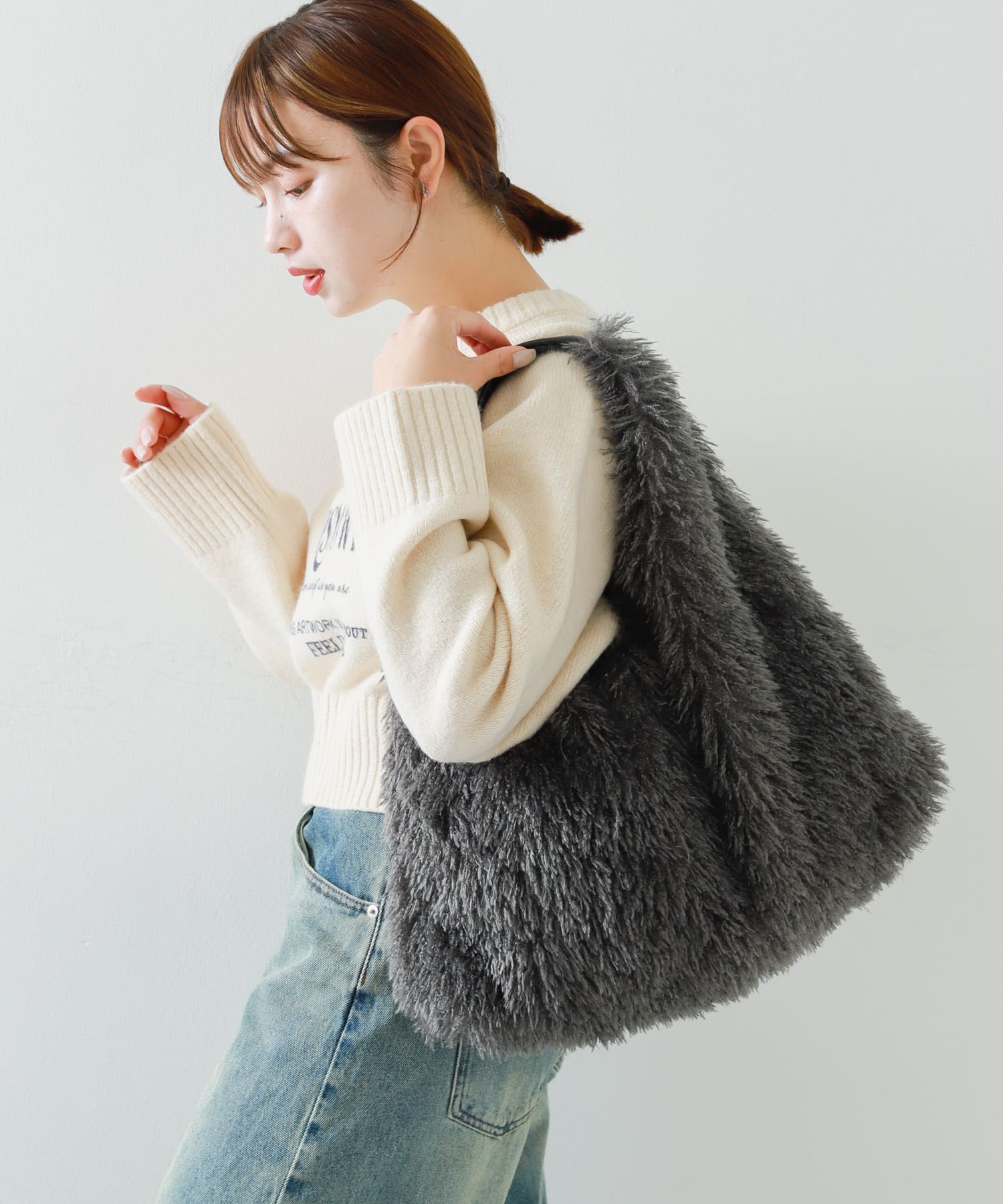 ボアトートバッグ GRAY one