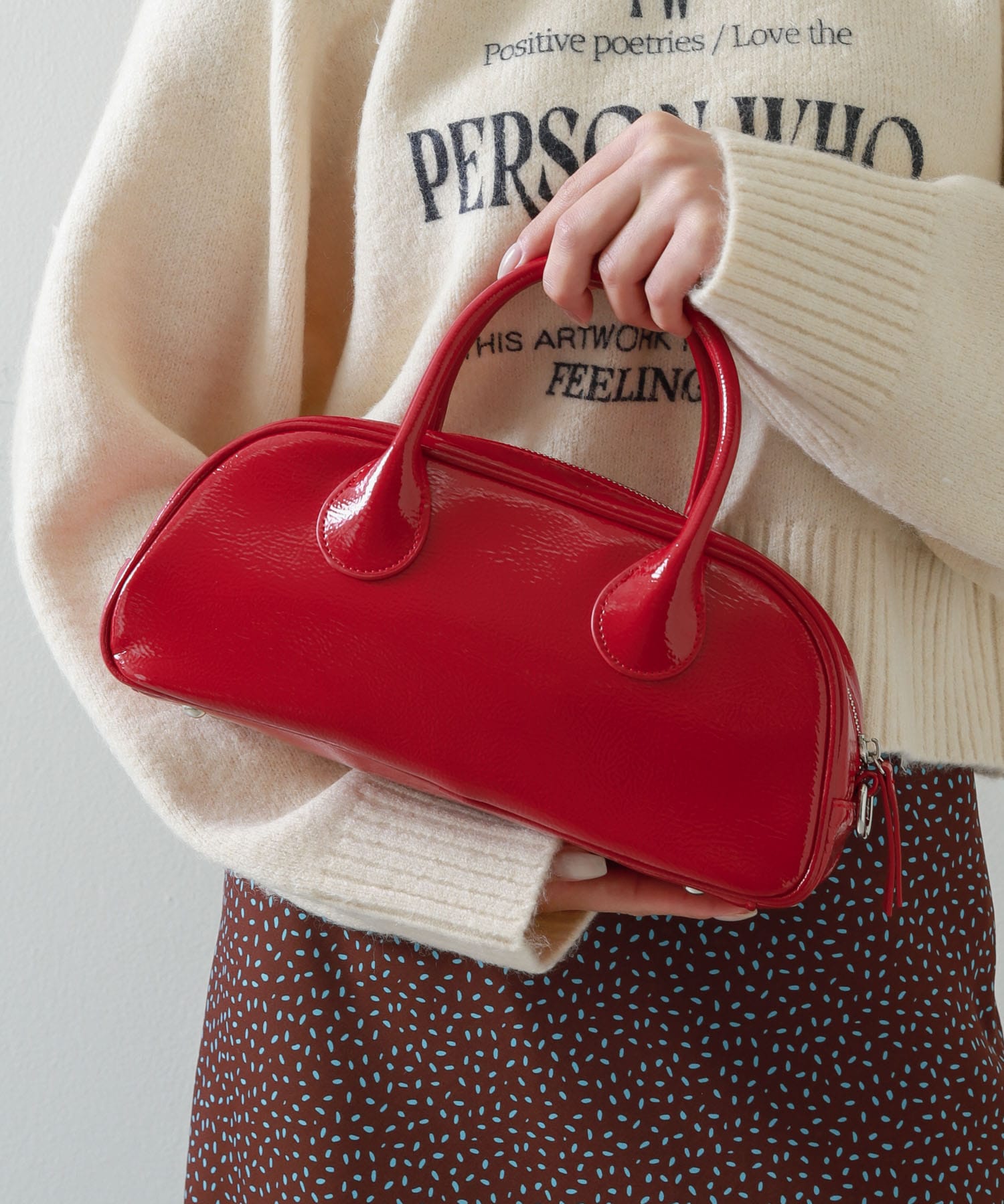 ラウンドスクエアボストンバッグ RED one