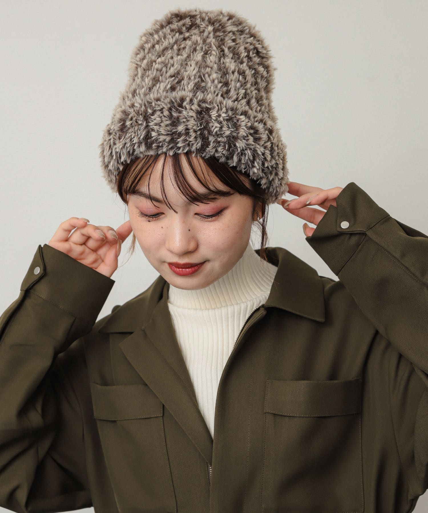 シャギーニットキャップ BRN×IVO one