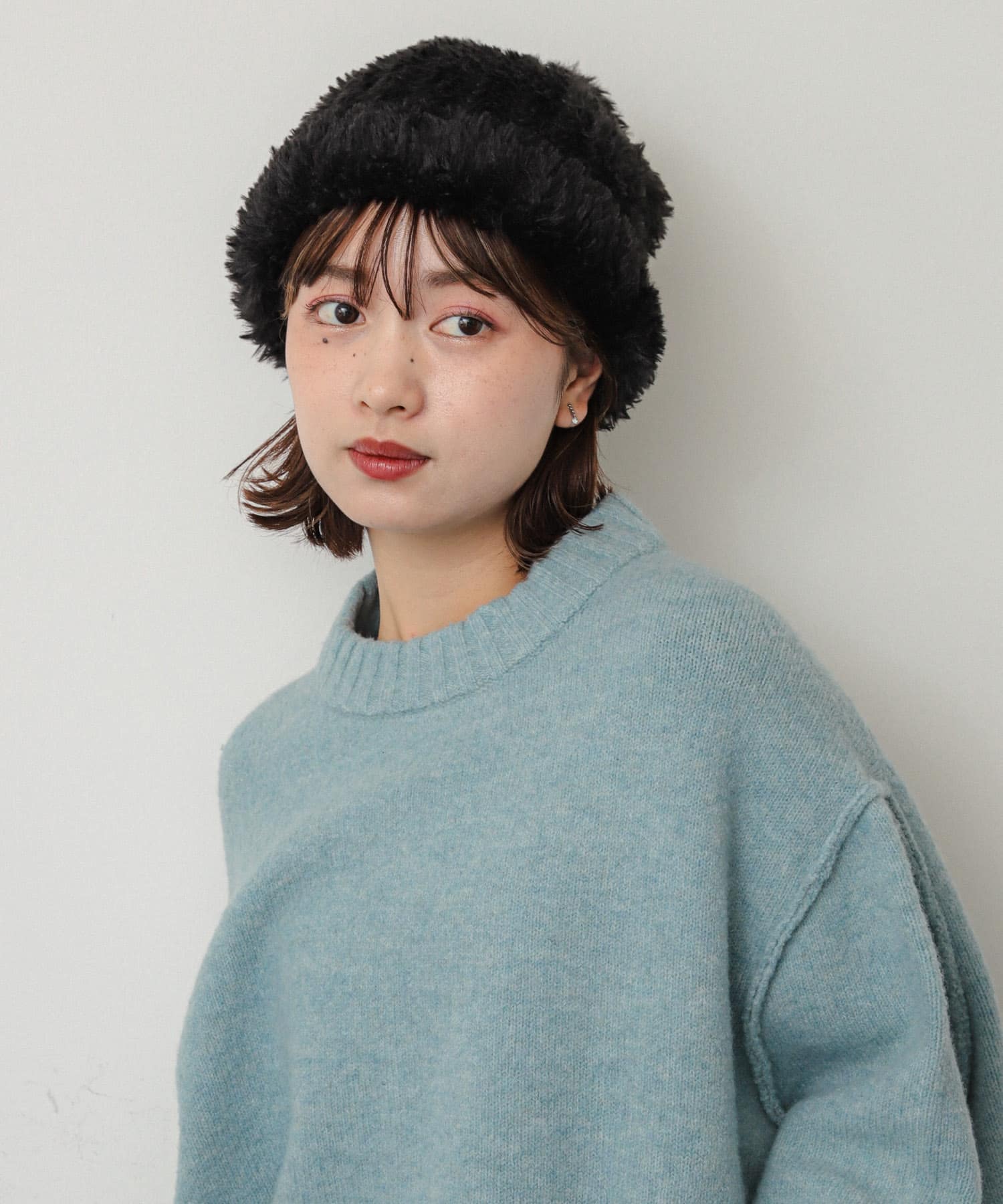 シャギーニットキャップ BLACK one