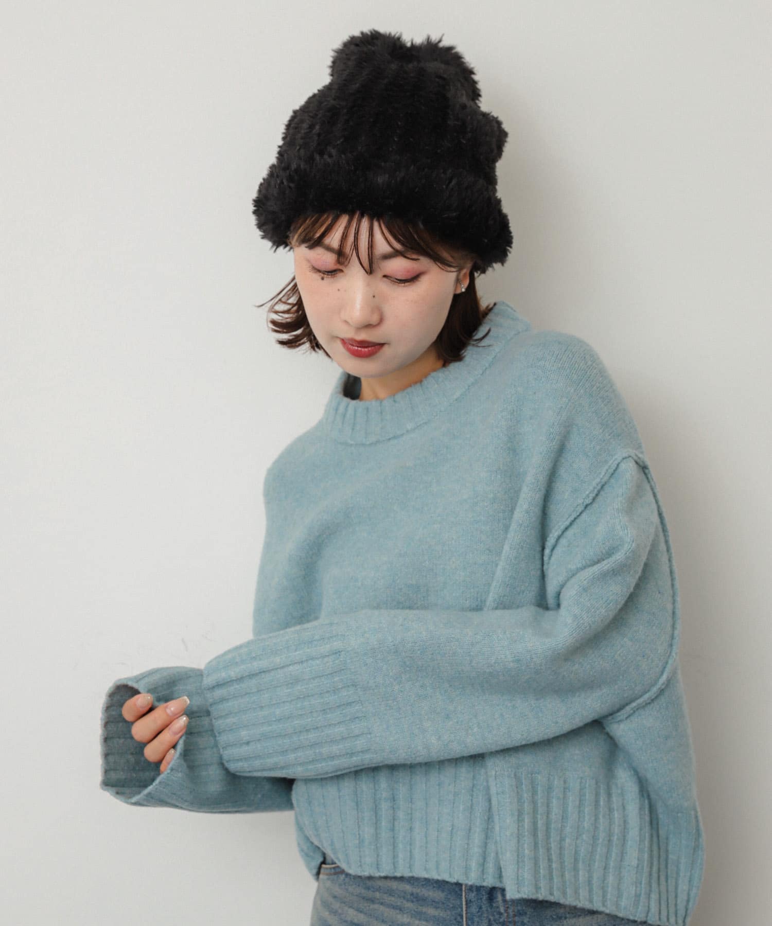 シャギーニットキャップ BLACK one