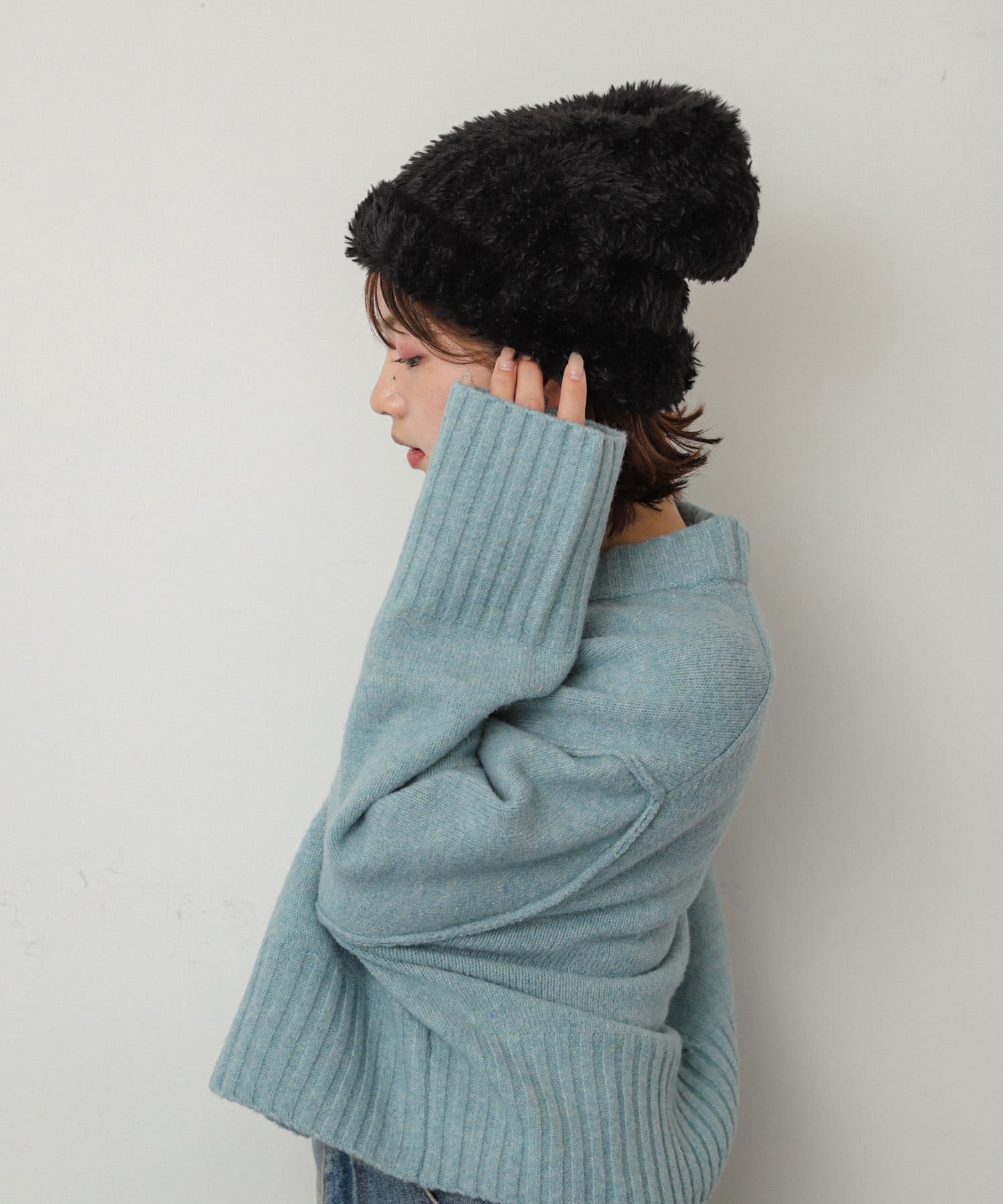 シャギーニットキャップ BLACK one