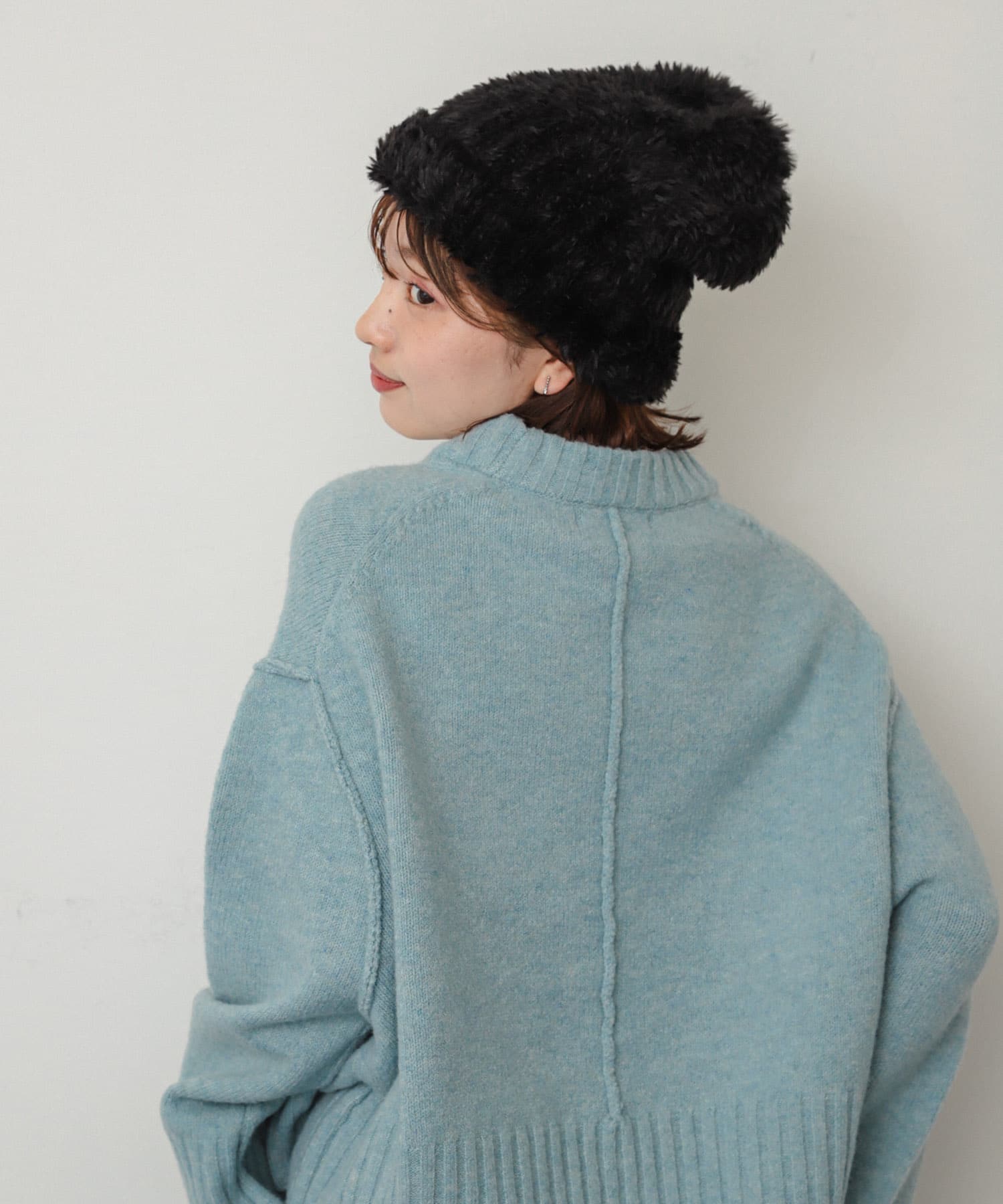 シャギーニットキャップ BLACK one