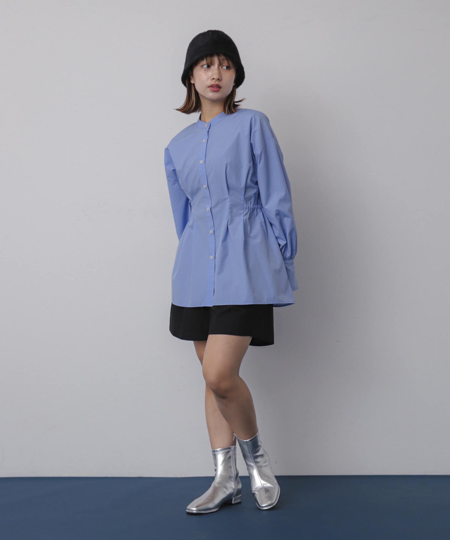 『WEB/一部店舗限定』プレートシャギーハット BLACK one