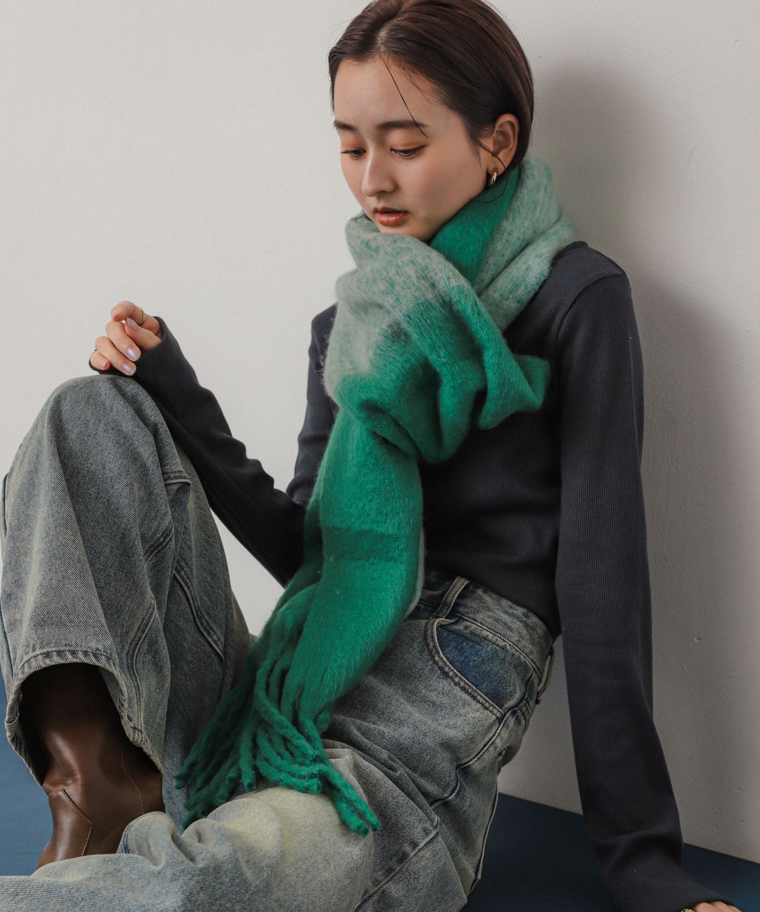 『一部WEB限定カラー』パネルボーダーストール GREEN one