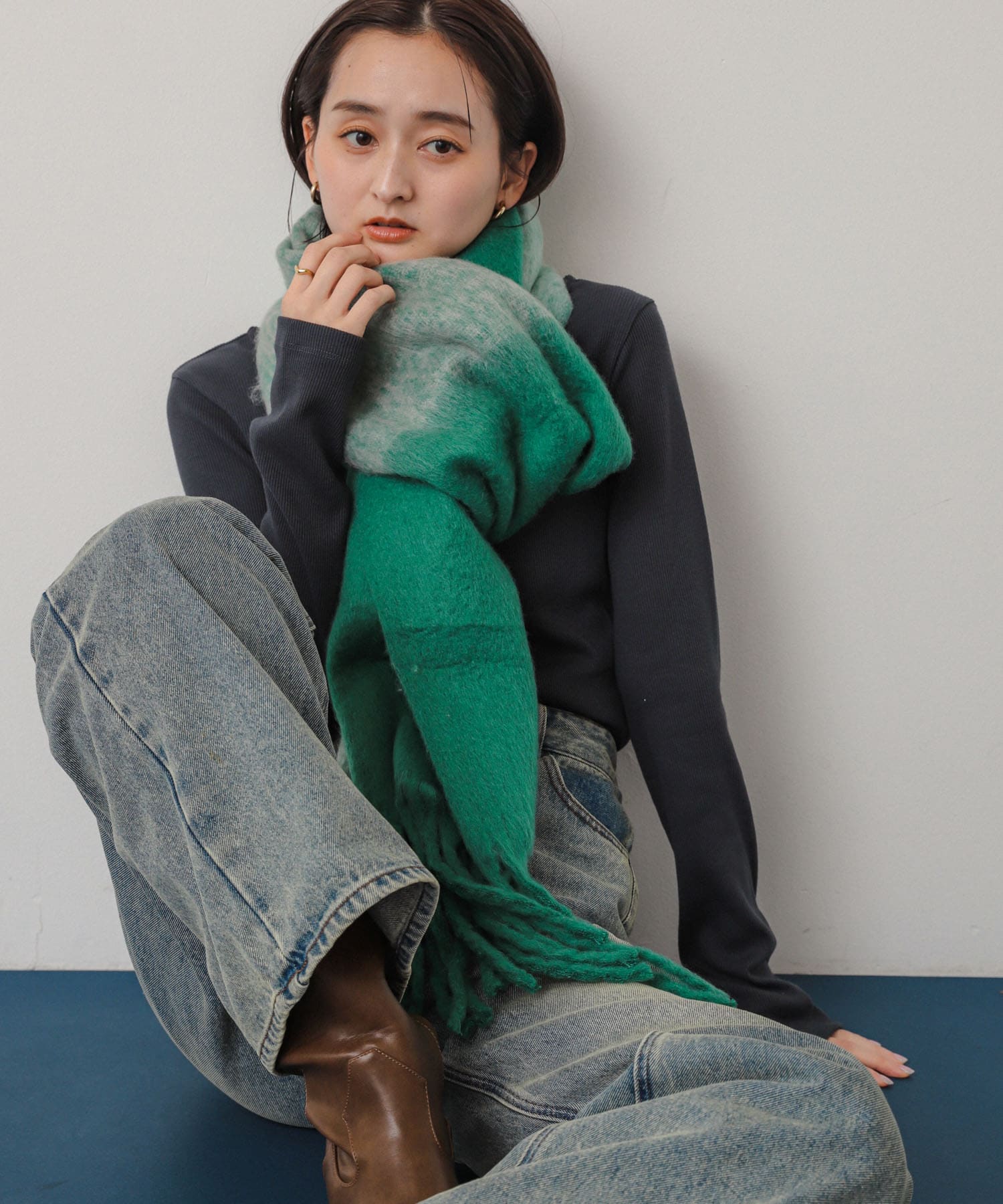 『一部WEB限定カラー』パネルボーダーストール GREEN one