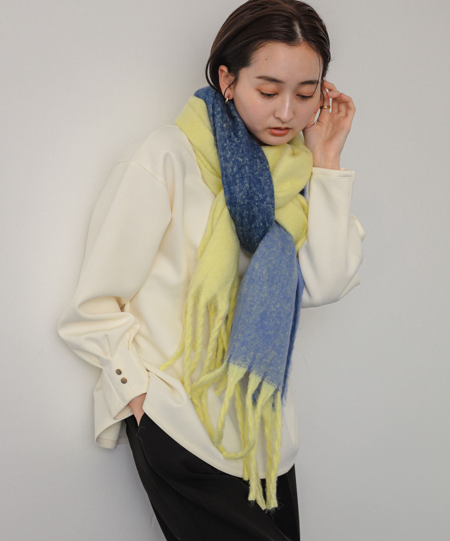 『一部WEB限定カラー』パネルボーダーストール YELLOW one