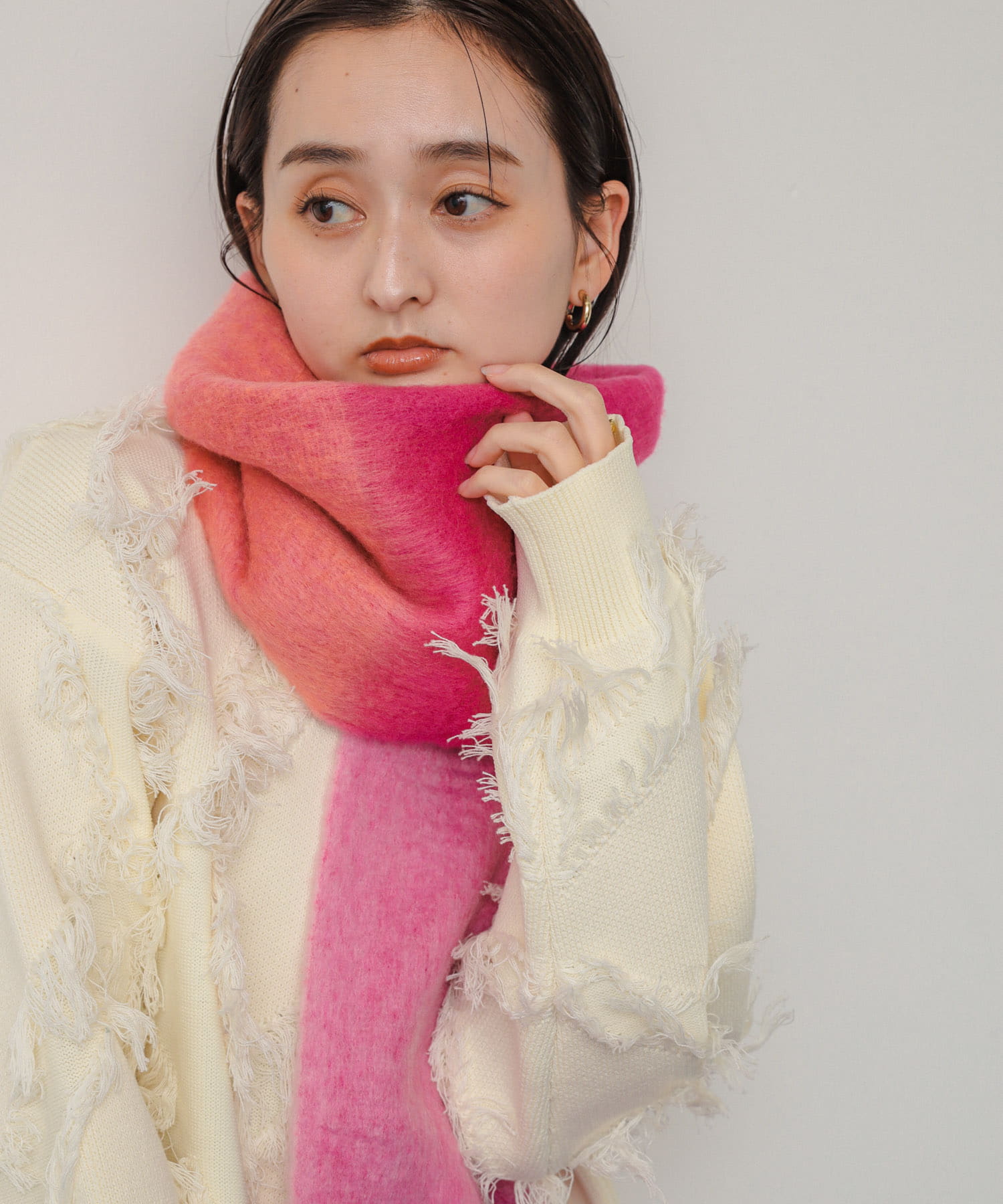 一部WEB限定カラー』パネルボーダーストール(one RED): ファッション