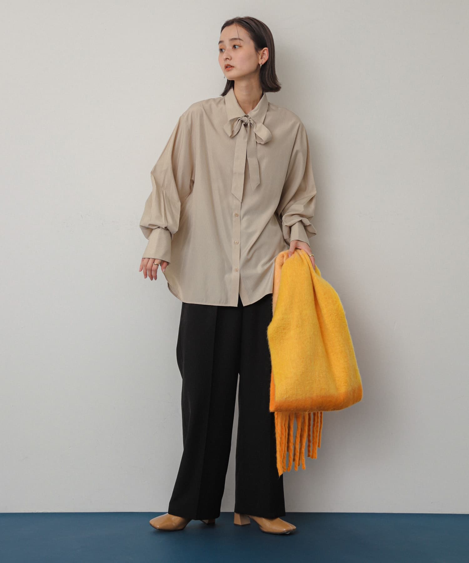 『一部WEB限定カラー』パネルボーダーストール ORANGE one