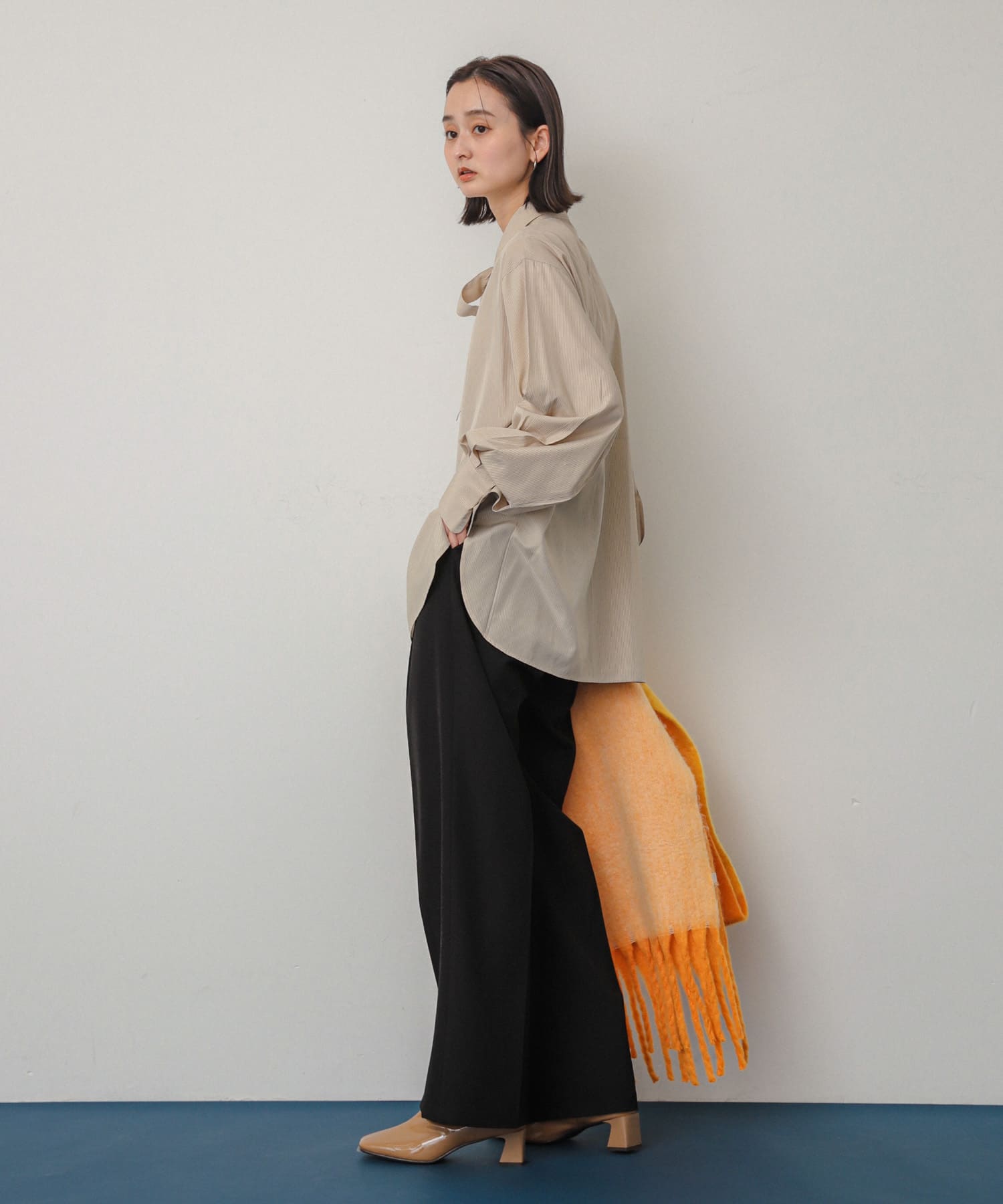 『一部WEB限定カラー』パネルボーダーストール ORANGE one