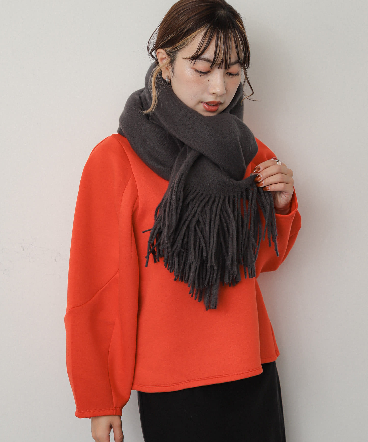 ニットフリンジストール CHARCOAL one