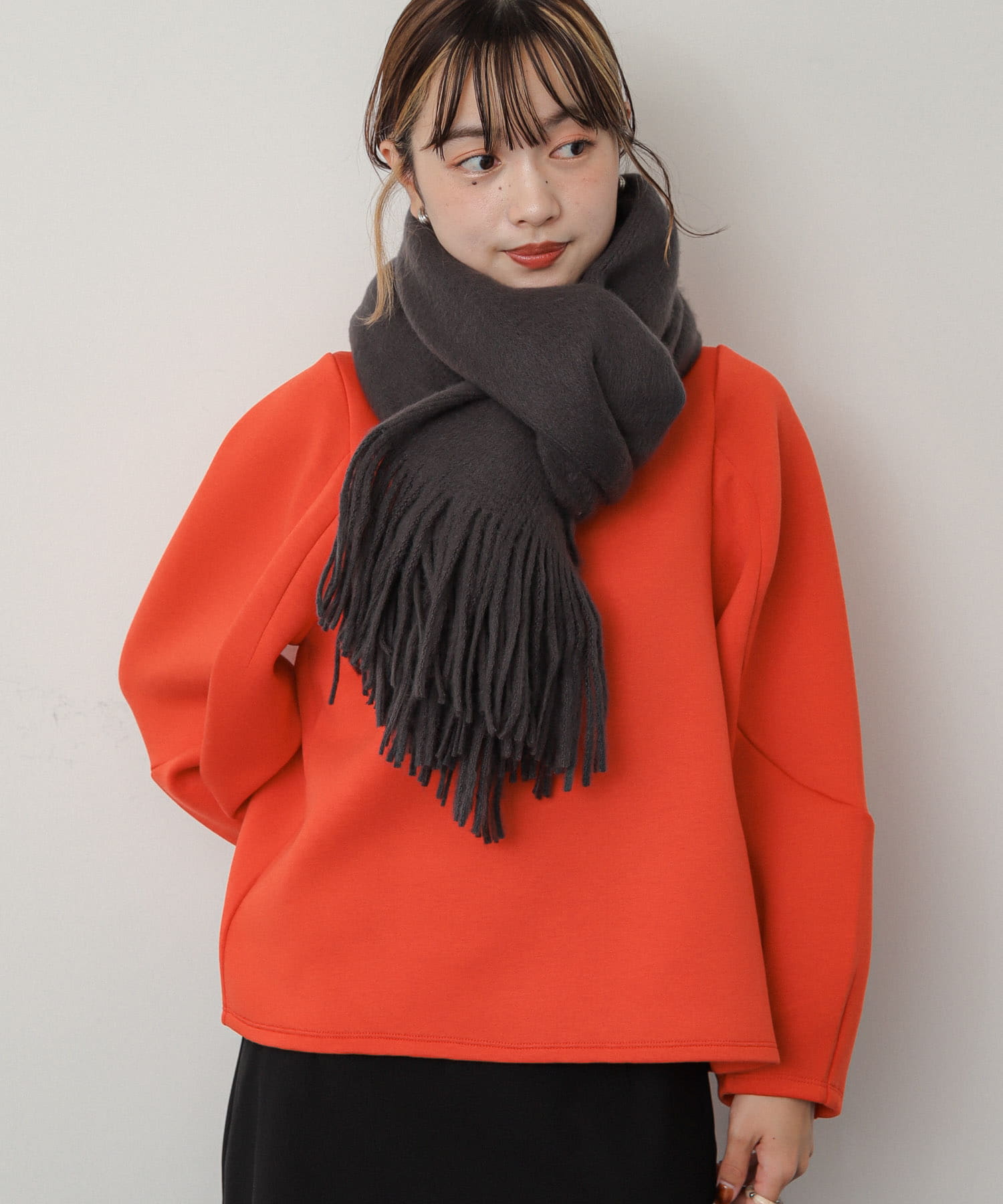 ニットフリンジストール CHARCOAL one