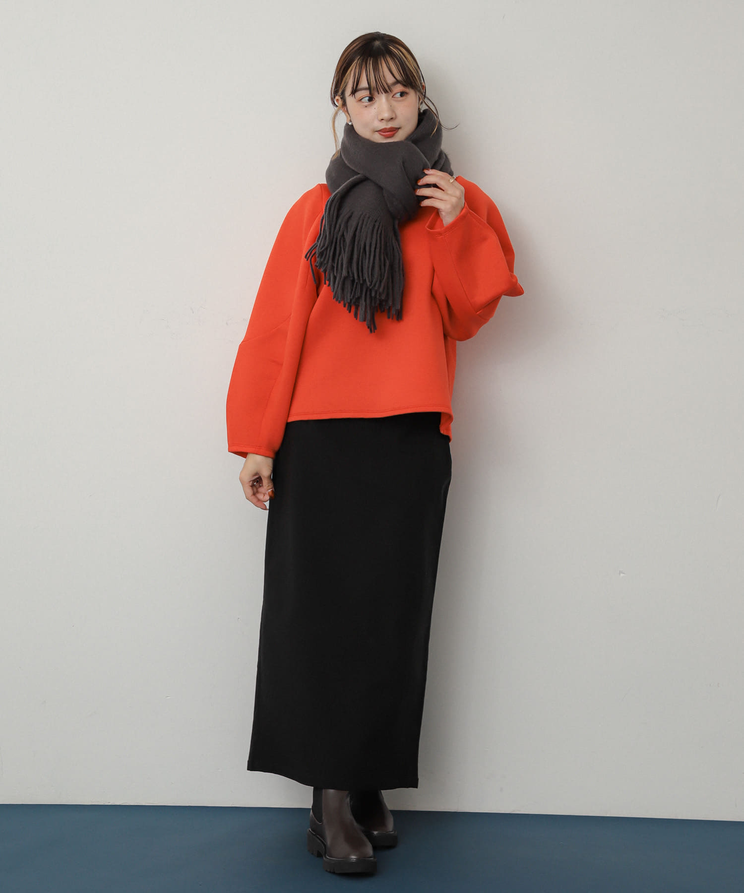 ニットフリンジストール CHARCOAL one