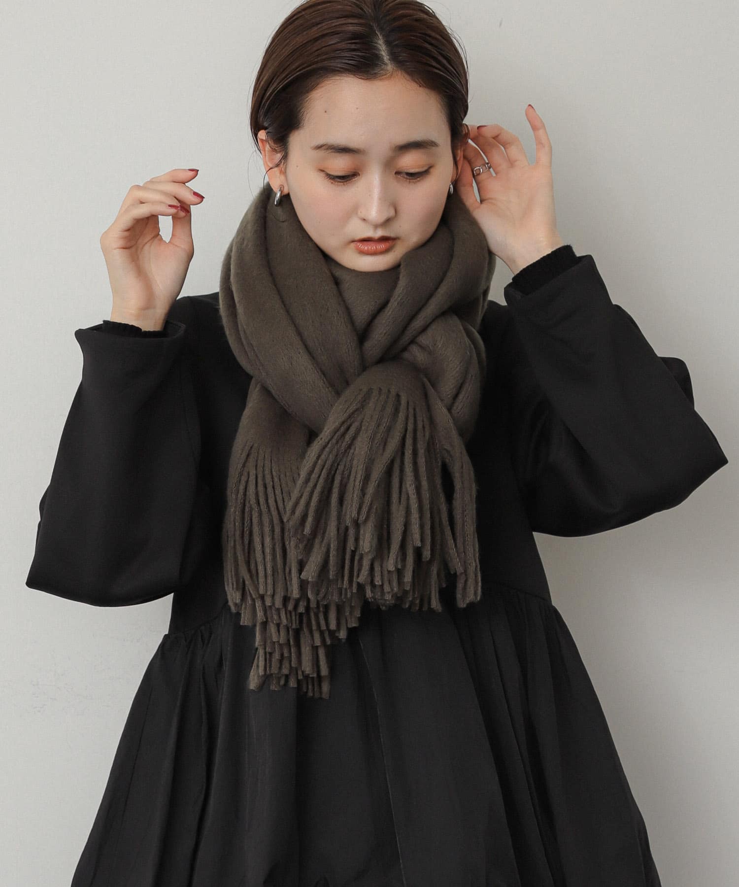 ニットフリンジストール KHAKI one