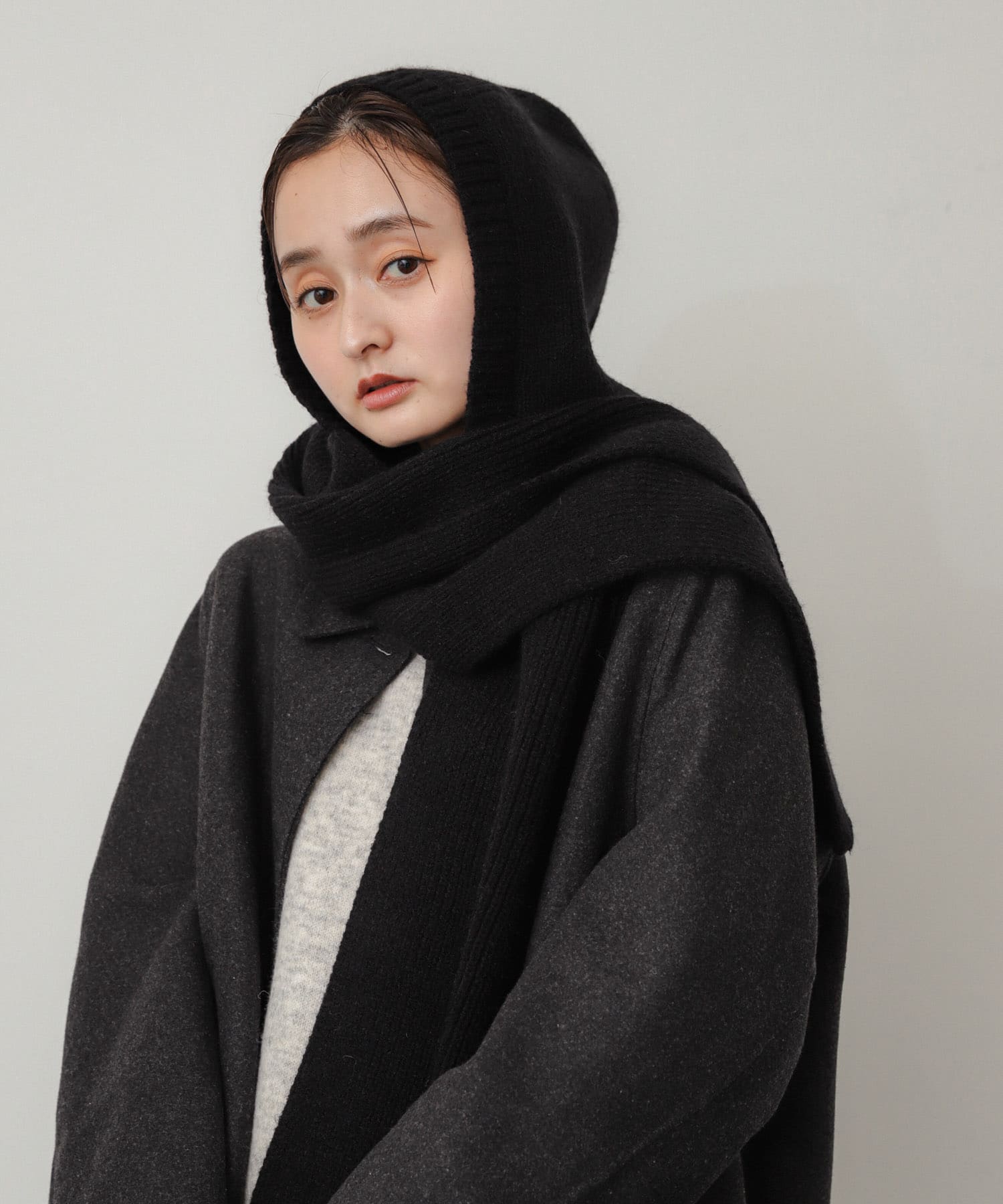フードツキニットストール BLACK one
