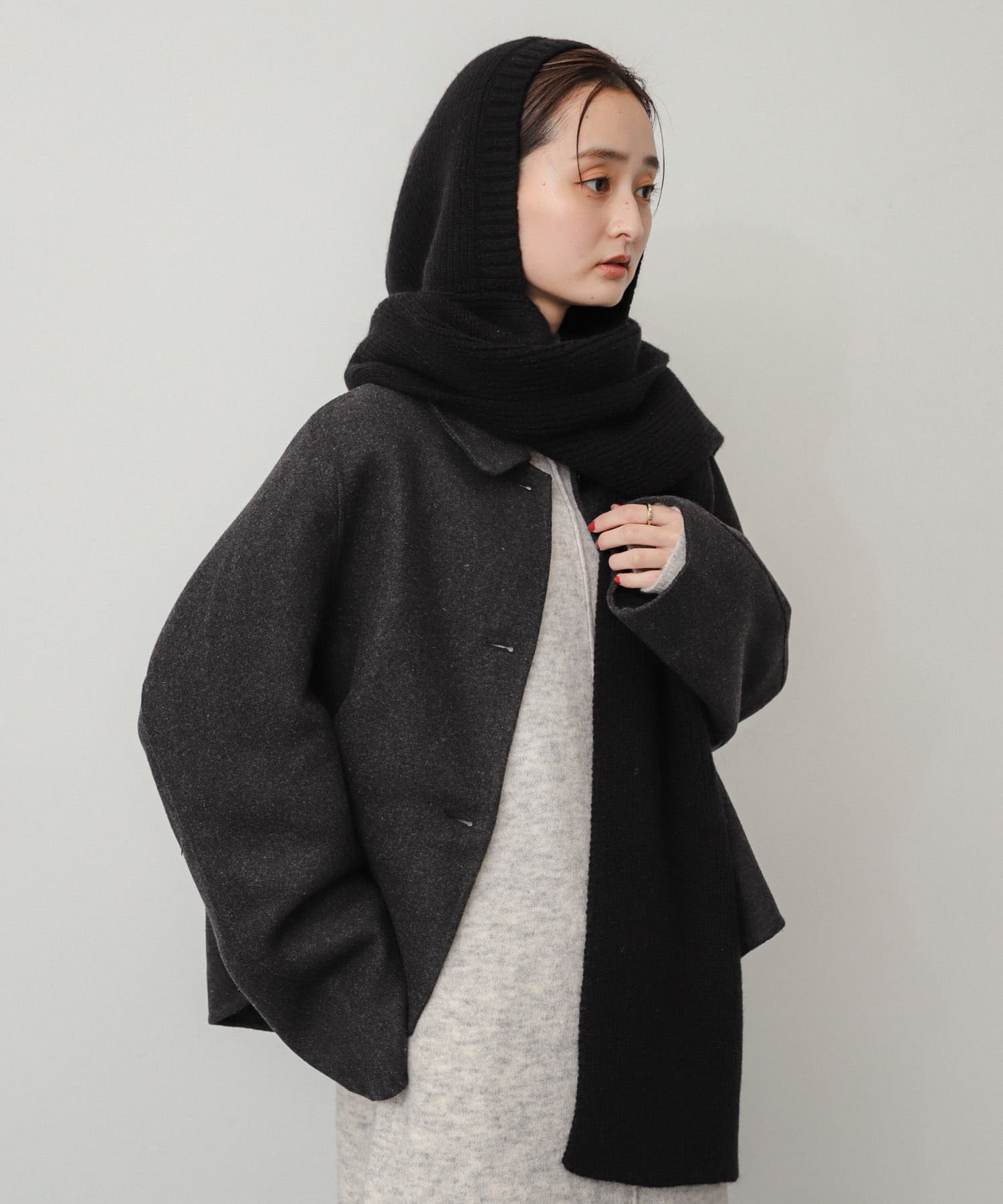 フードツキニットストール BLACK one
