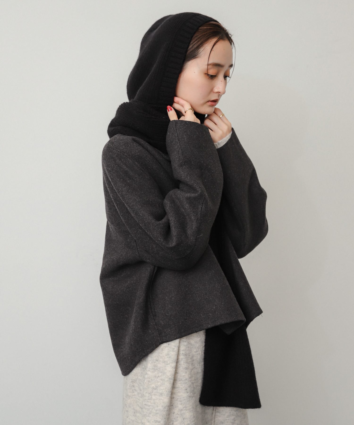 フードツキニットストール BLACK one