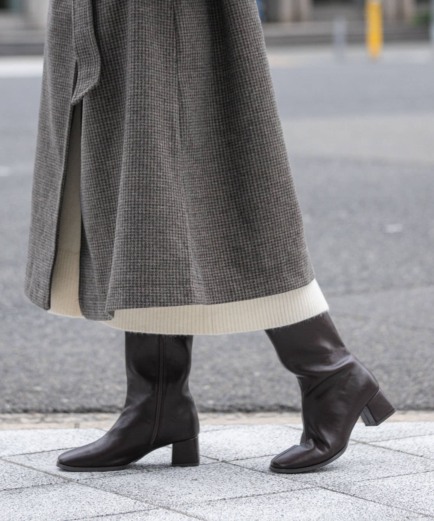 『消臭』スクエアトゥストレッチロングブーツ BROWN S