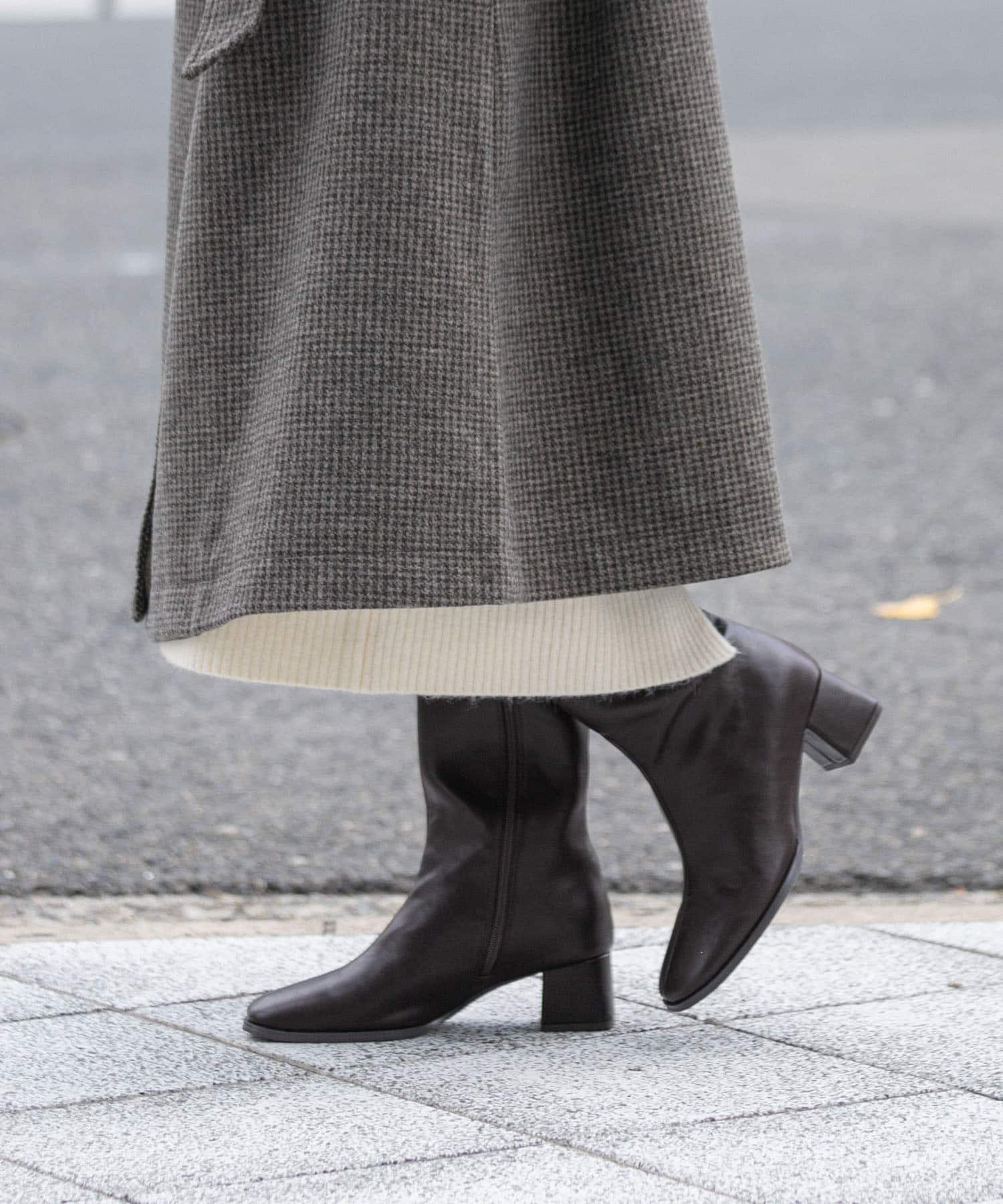 『消臭』スクエアトゥストレッチロングブーツ BROWN S