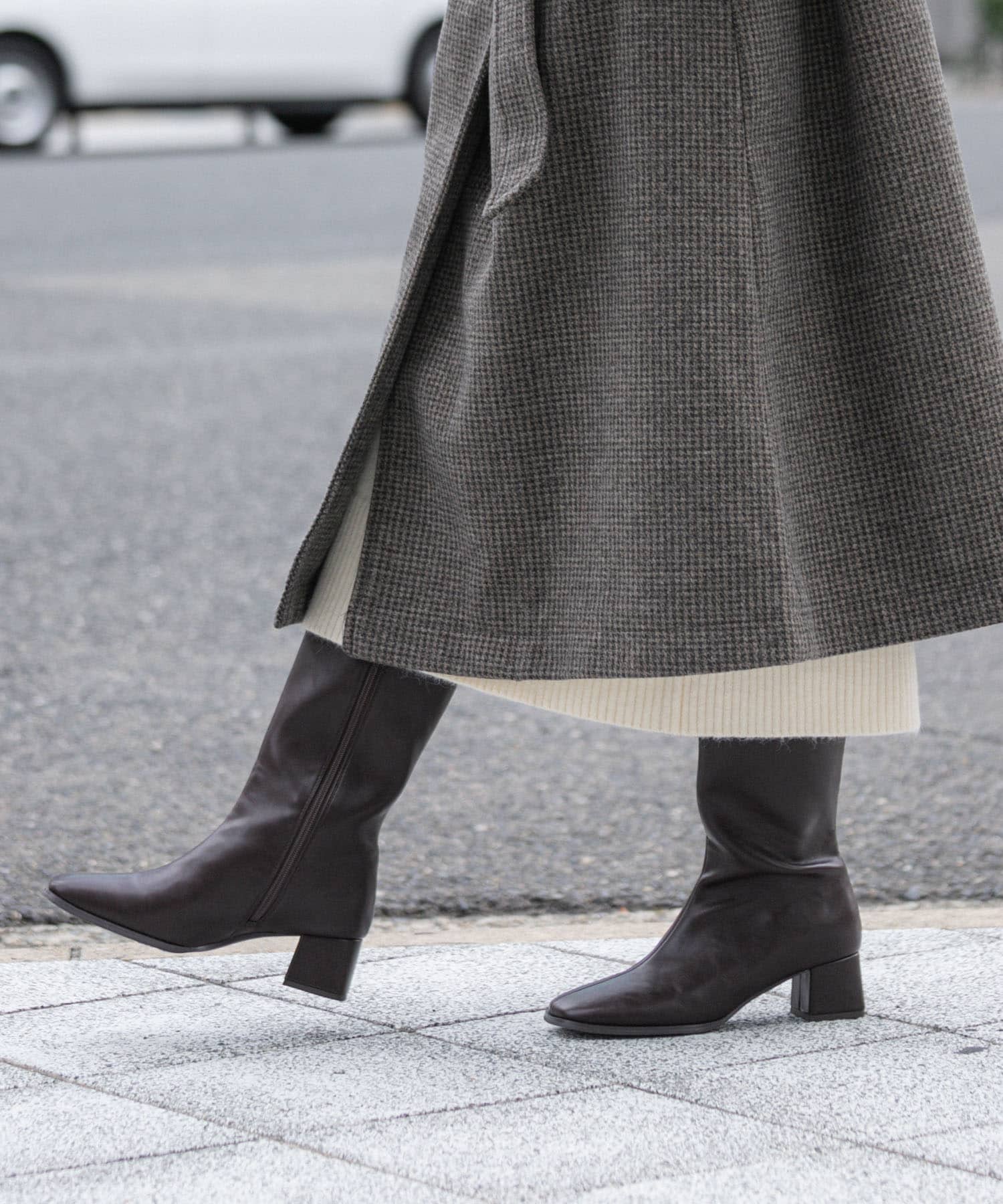 『消臭』スクエアトゥストレッチロングブーツ BROWN S