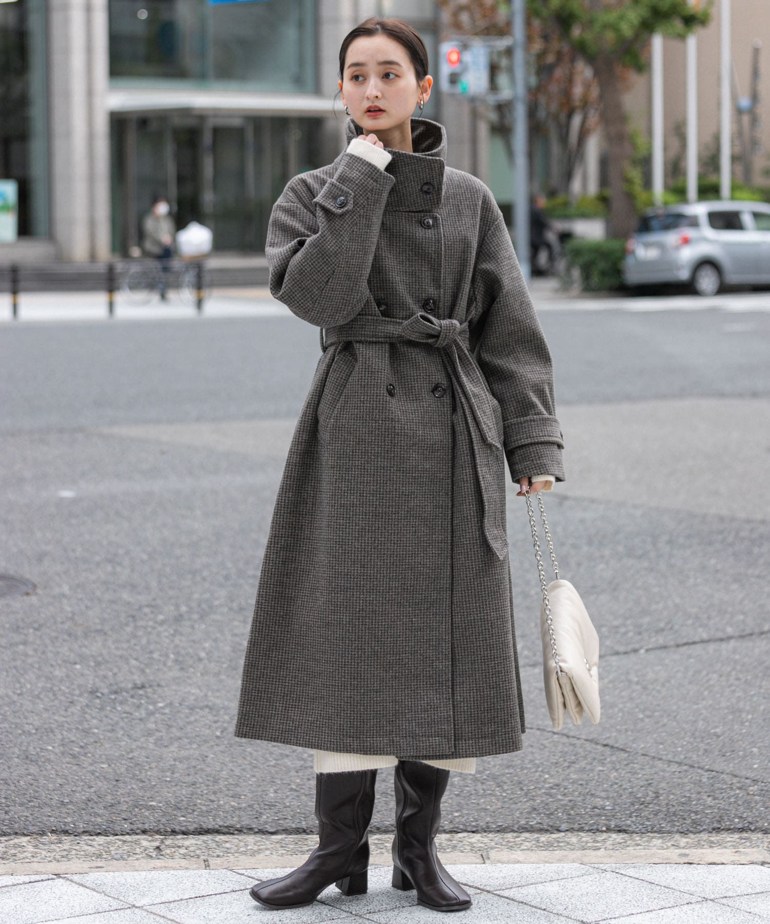 『消臭』スクエアトゥストレッチロングブーツ BROWN S