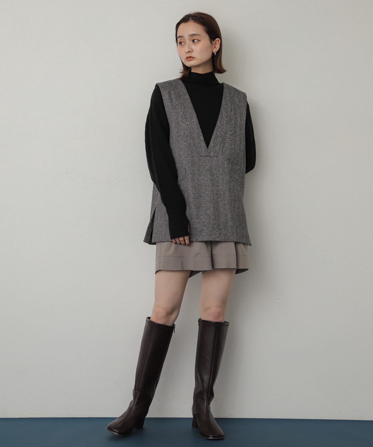 『消臭』スクエアトゥストレッチロングブーツ BROWN M