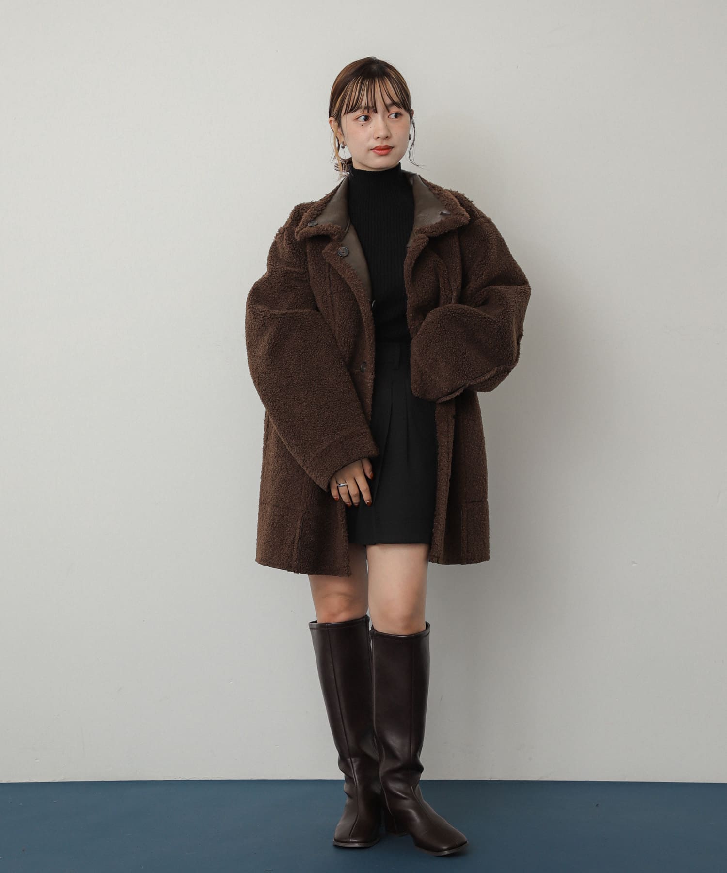 『消臭』スクエアトゥストレッチロングブーツ BROWN M