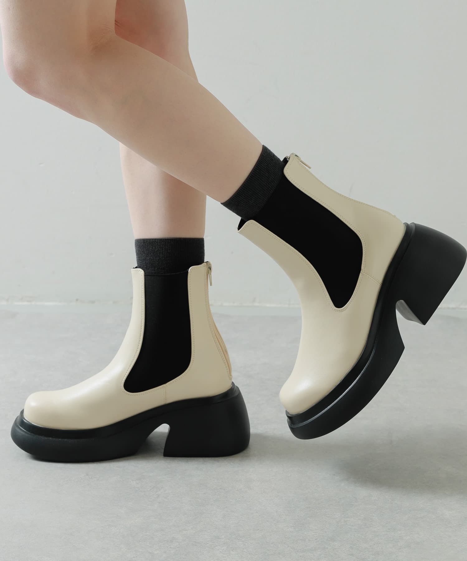 『消臭』サイドゴアボリュームソールブーツ IVORY S