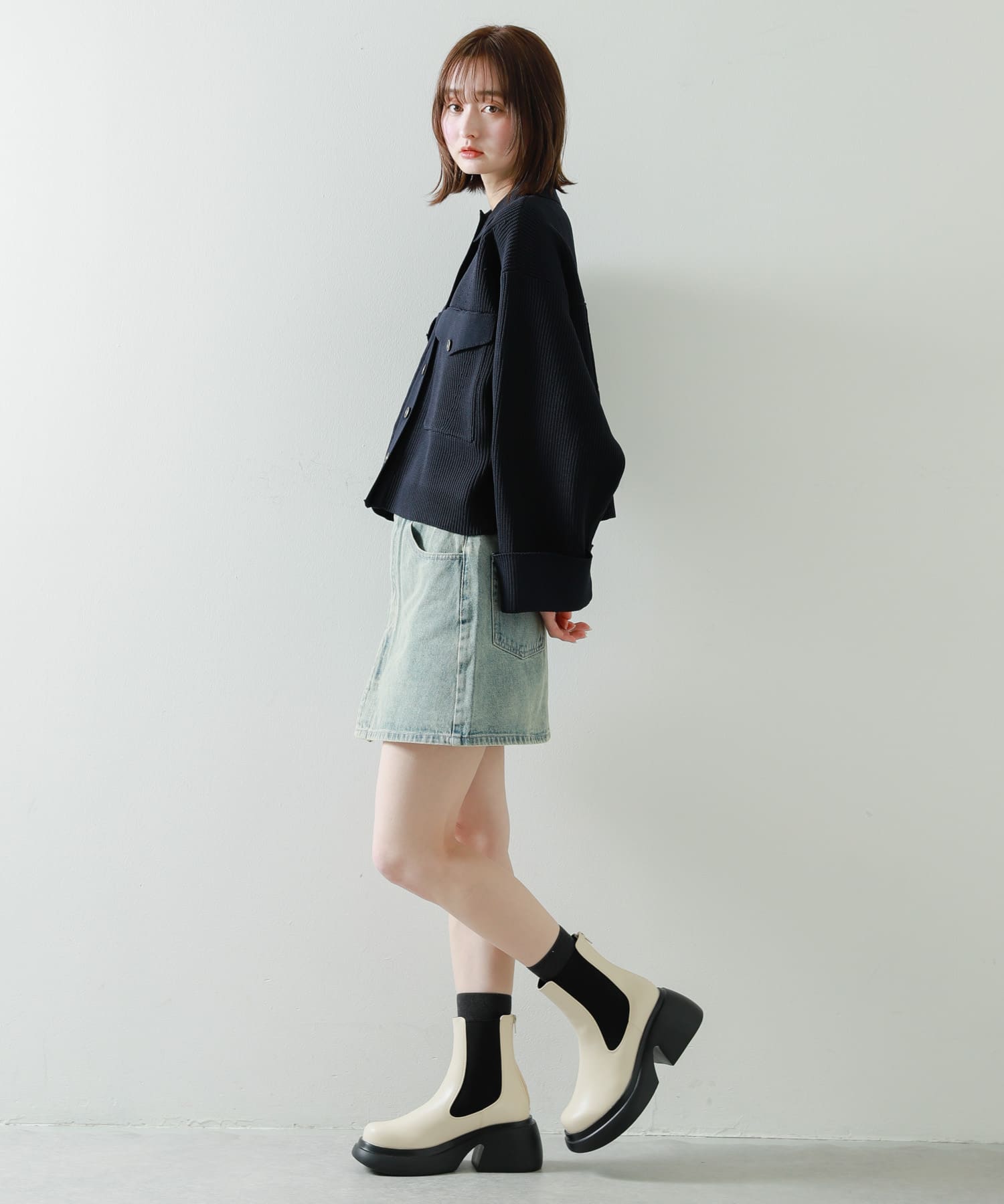 『消臭』サイドゴアボリュームソールブーツ IVORY S