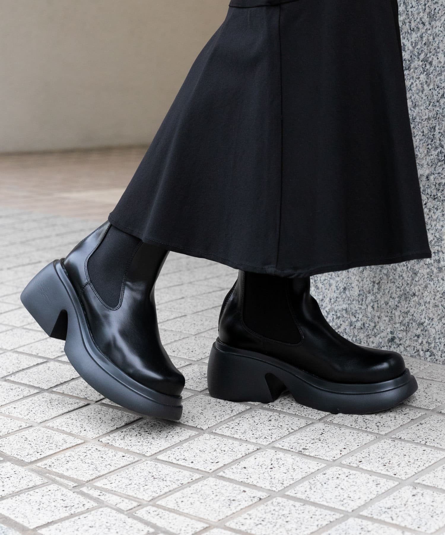 『消臭』サイドゴアボリュームソールブーツ BLACK S