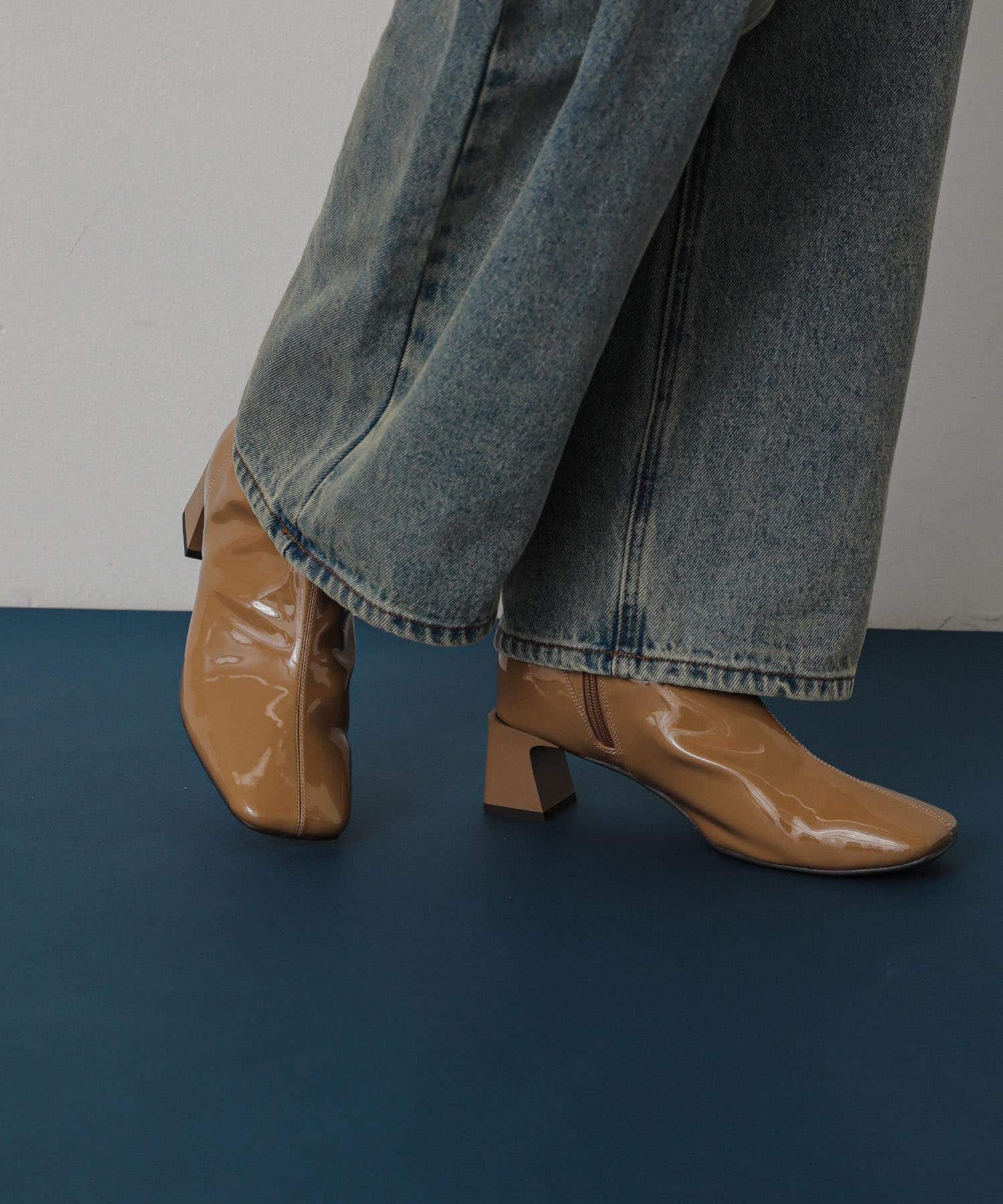 『抗菌』『消臭』スクエアトゥエナメルブーツ CAMEL S