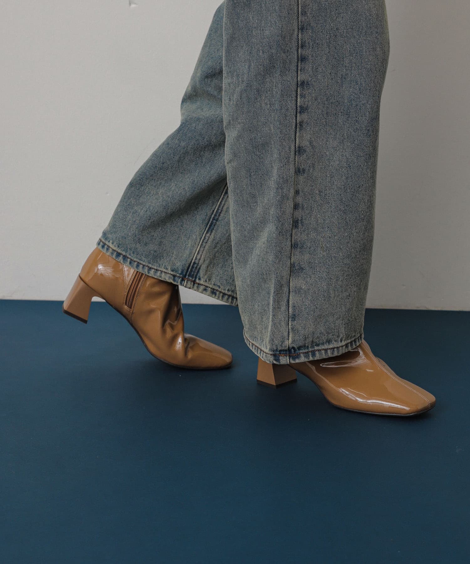 『抗菌』『消臭』スクエアトゥエナメルブーツ CAMEL S