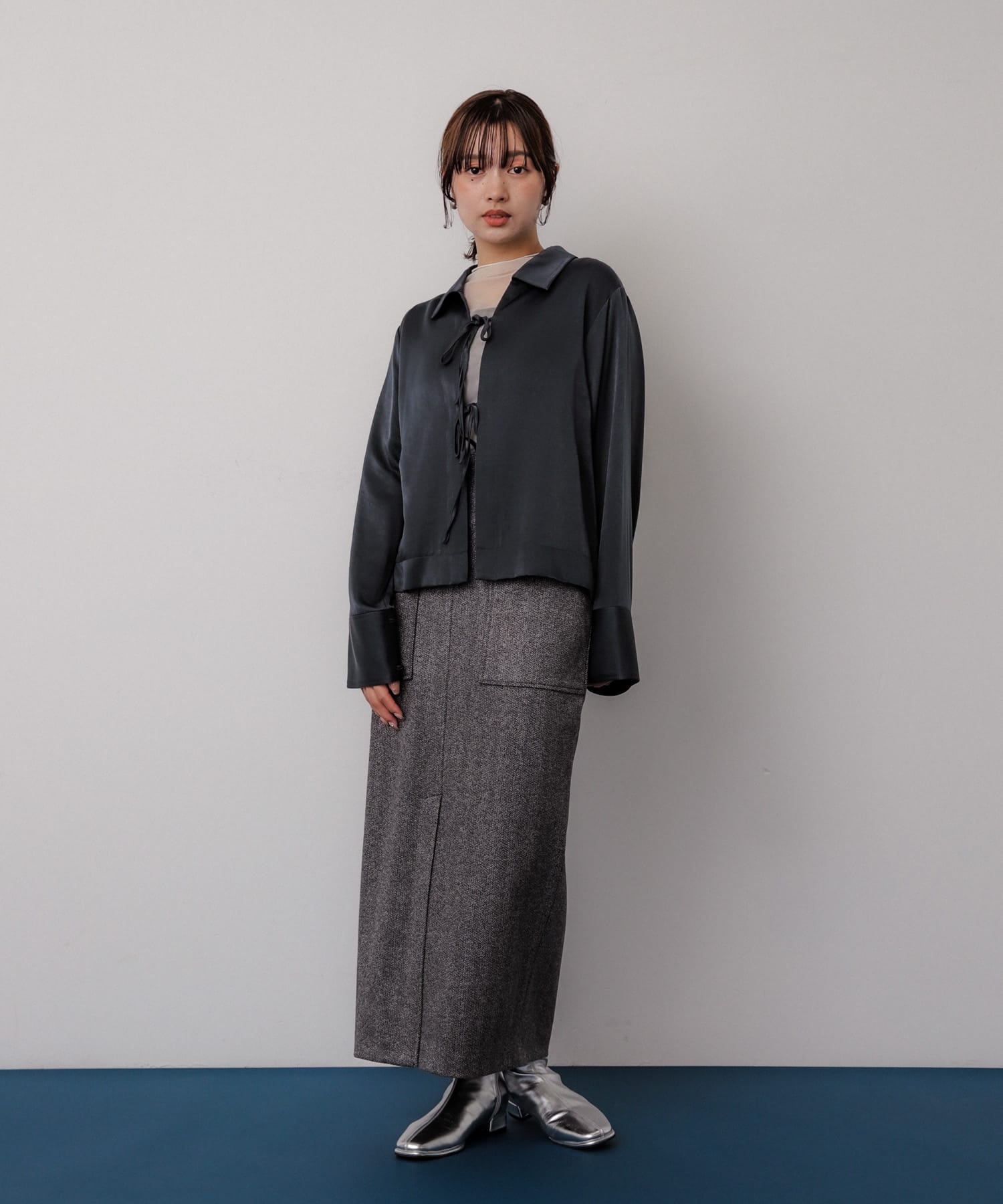スクエアトゥセンターシームストレッチローブーツ SILVER S