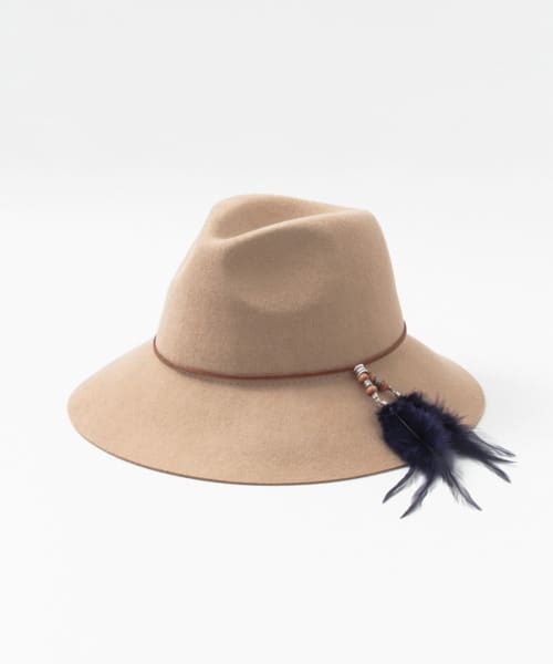 RB フェザー付中折れフェルトハット∴ BEIGE FREE