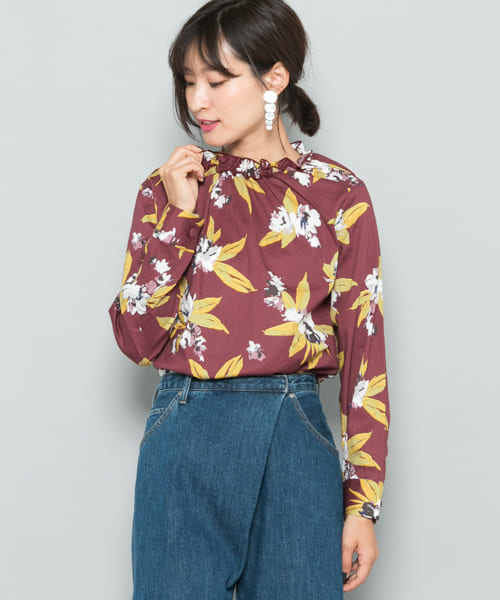 ペイントフラワーレトロブラウス BORDEAUX FREE