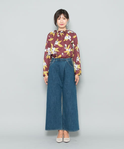 ペイントフラワーレトロブラウス BORDEAUX FREE