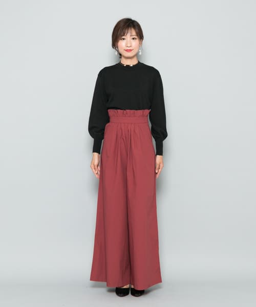 ハイウエストギャザーワイドパンツ BLACK 36
