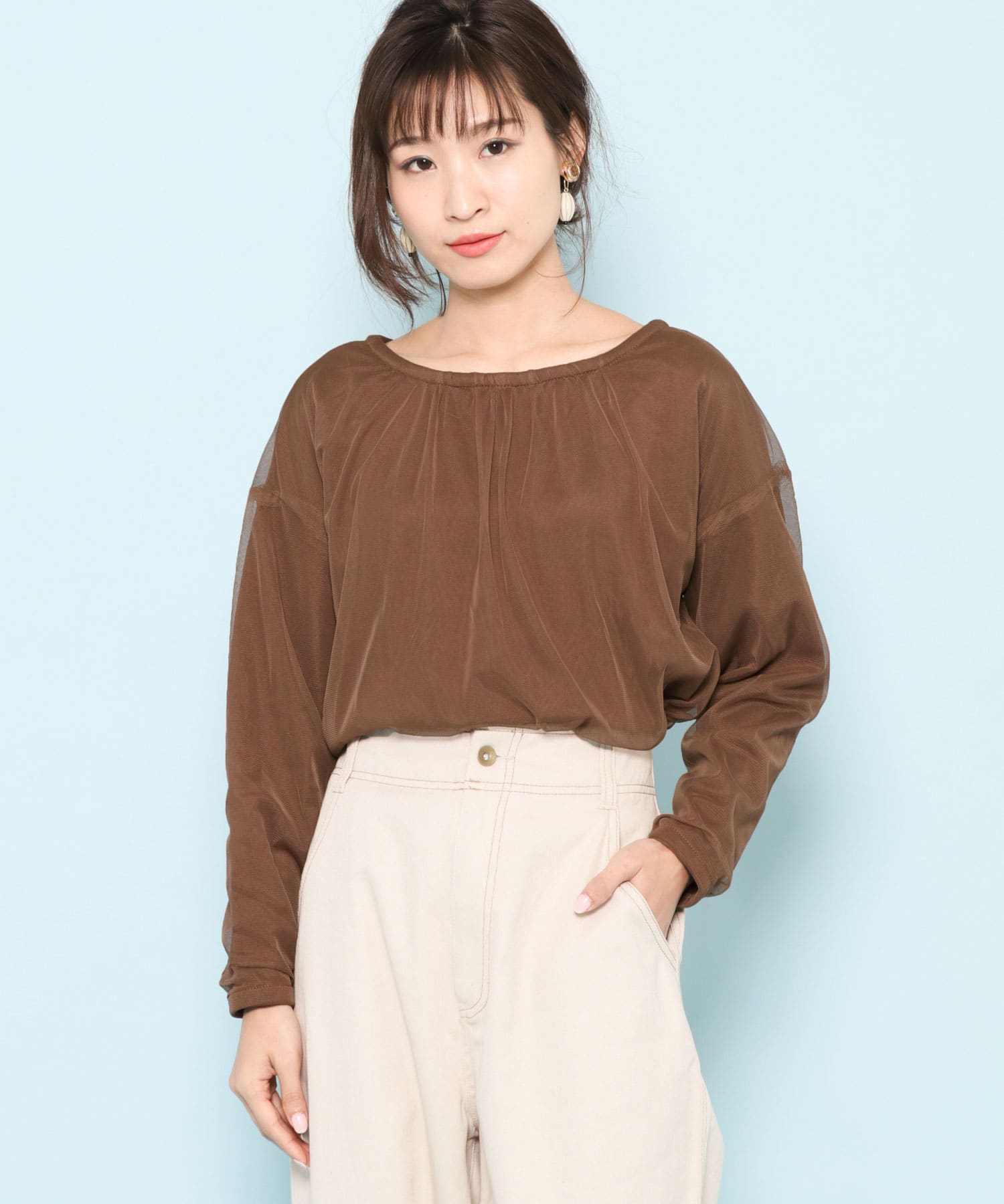 2wayチュールセーター BROWN FREE