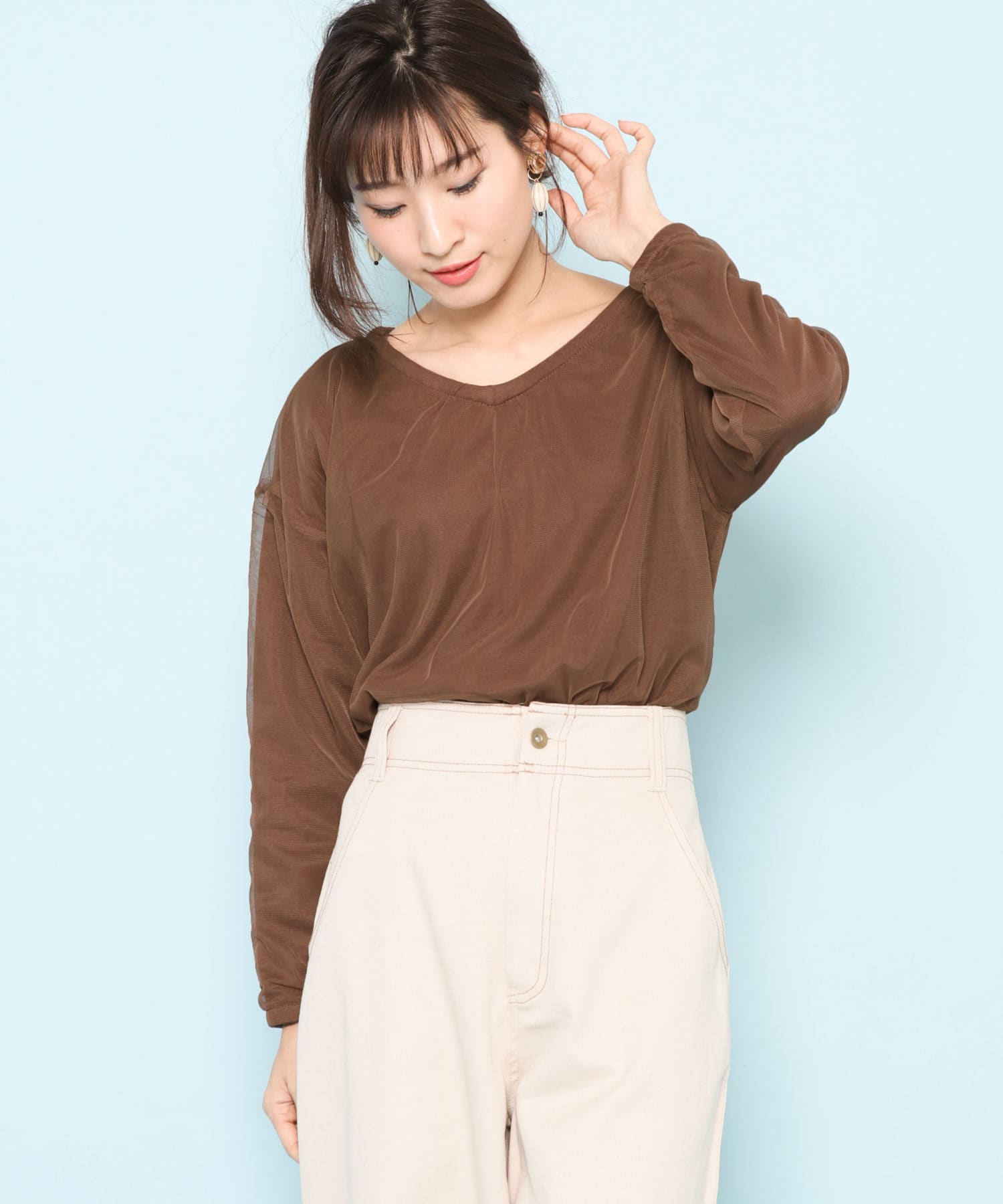2wayチュールセーター BROWN FREE