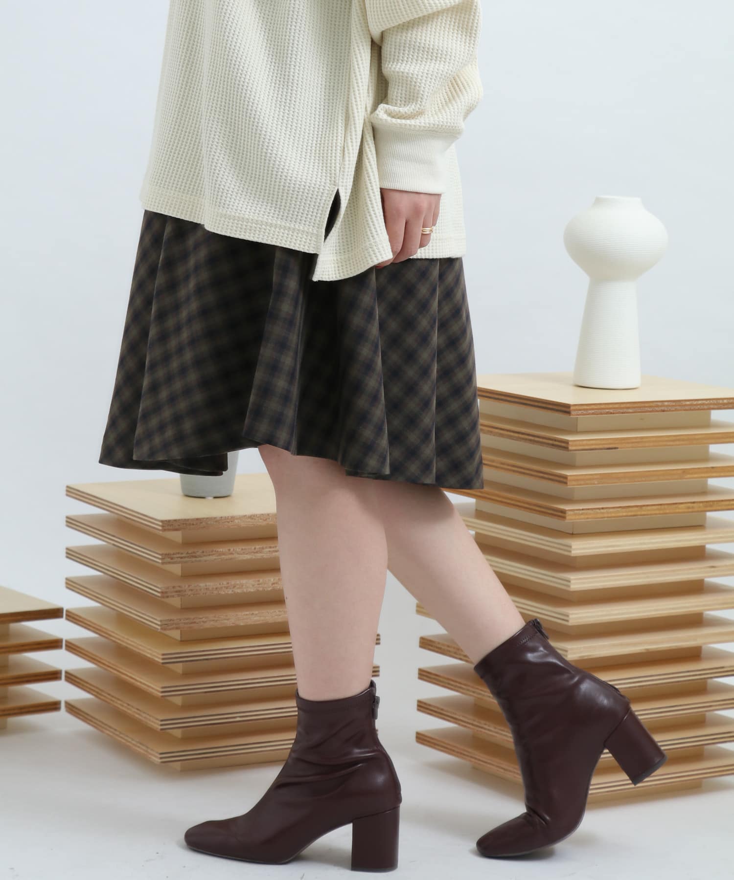 チェックフレアスカート∴ BROWN 36