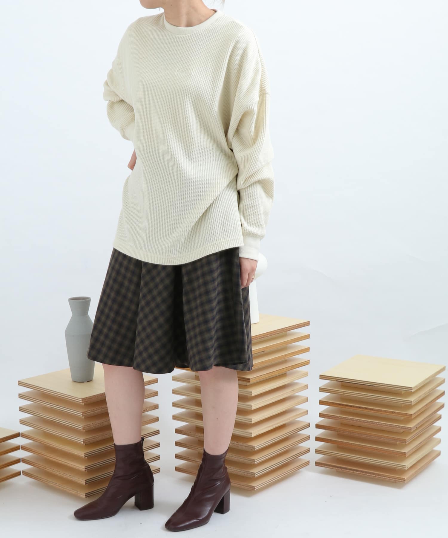 チェックフレアスカート∴ BROWN 36