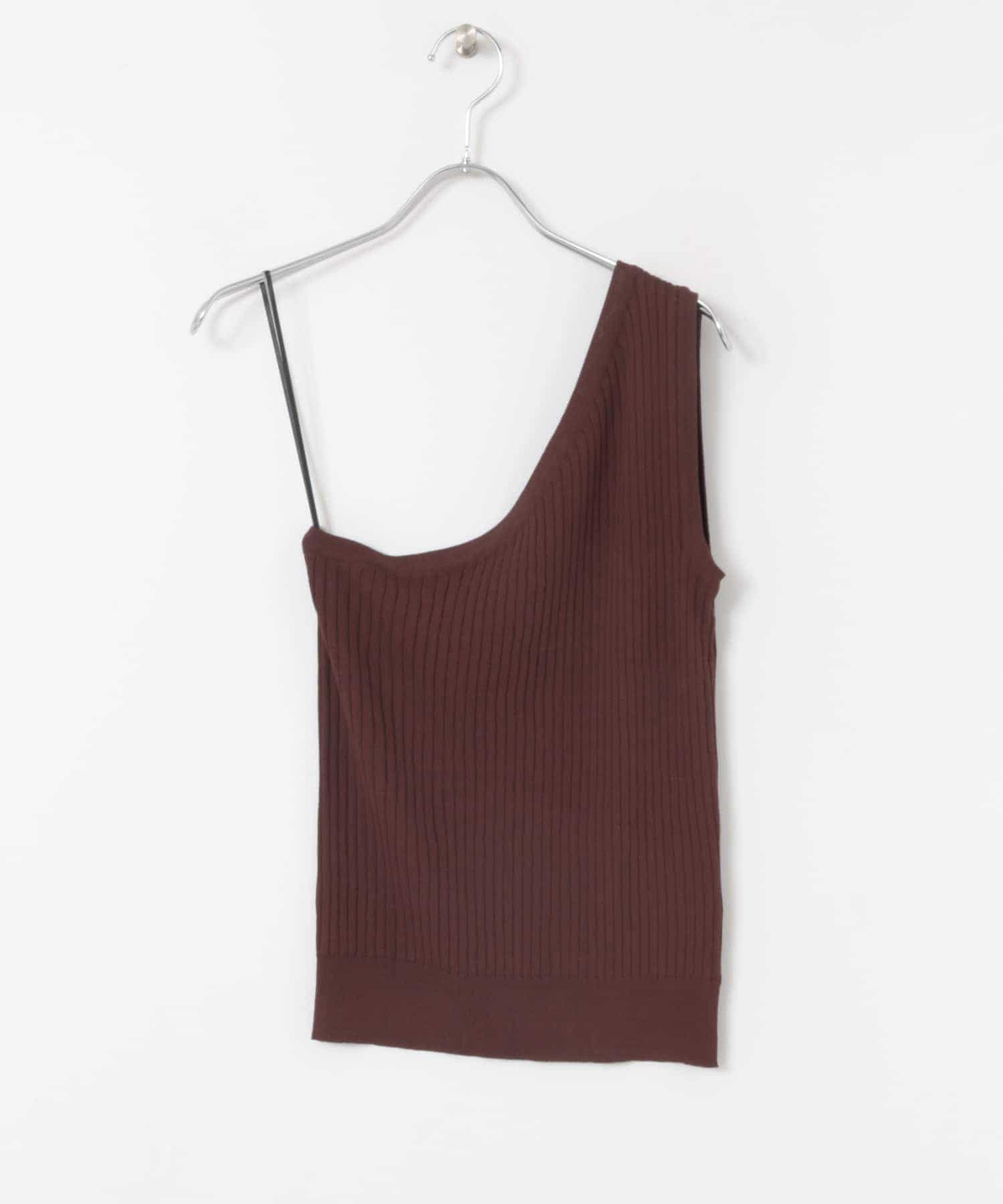 ワンショルダーニットトップス BROWN FREE